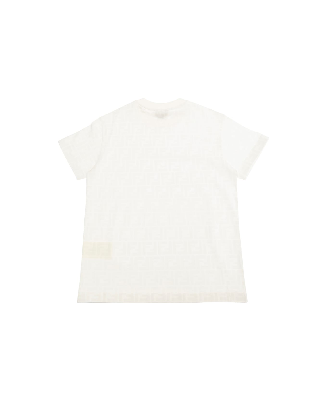 Fendi White T-shirt With Tone-on-tone All-over Ff Motif In Cotton Boy - White