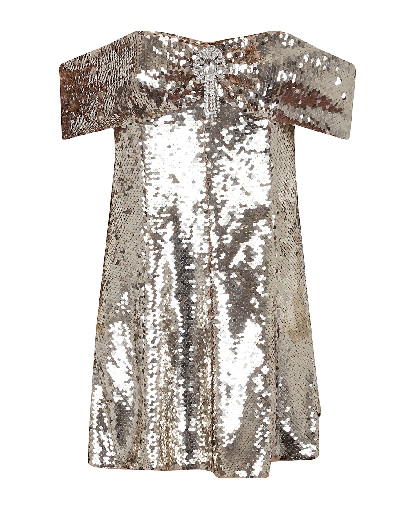 self-portrait Gold Sequin Off Shoulder Mini Dress - Gold