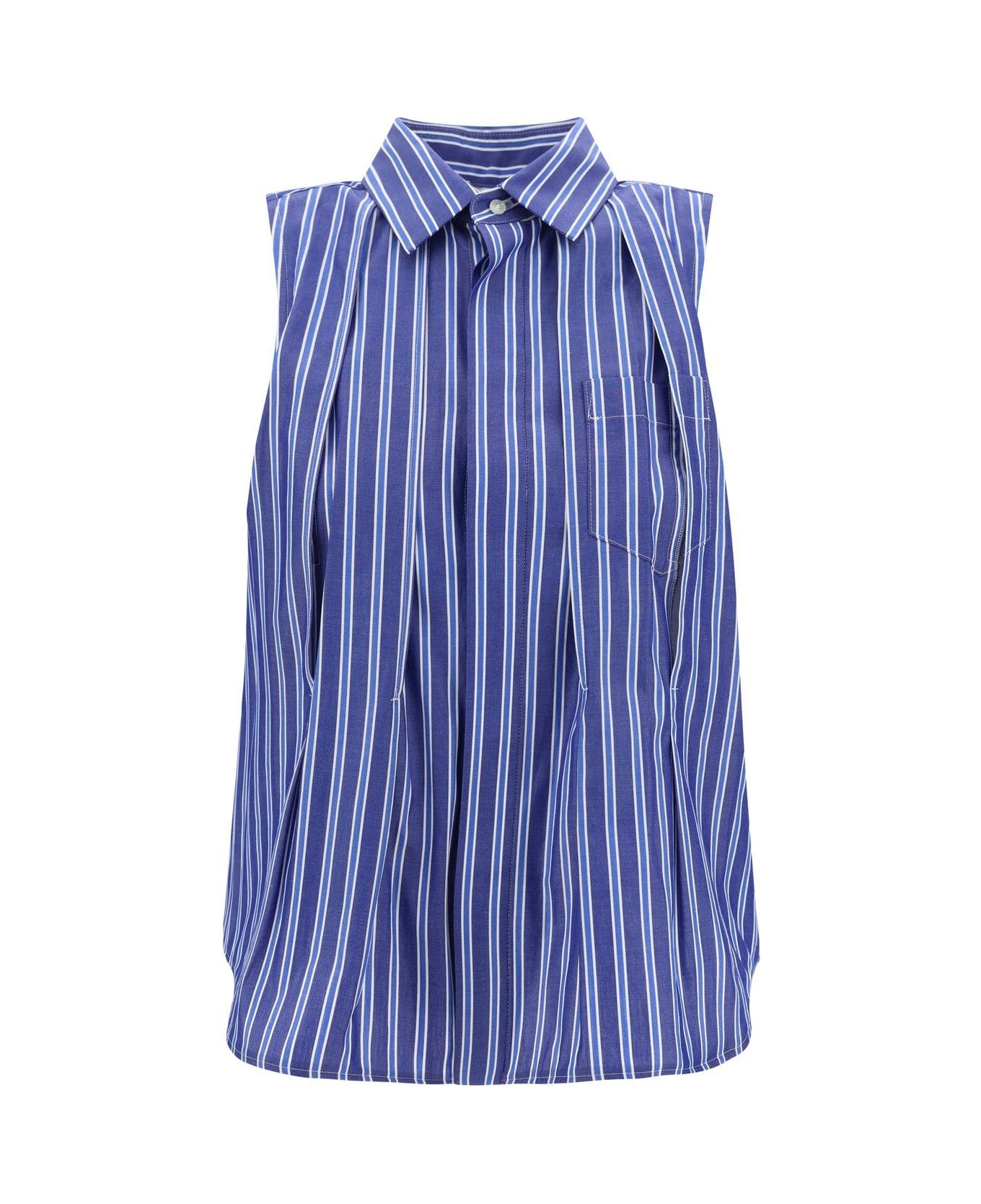 Sacai Striped Flared Hem Sleeveless Shirt - Blue