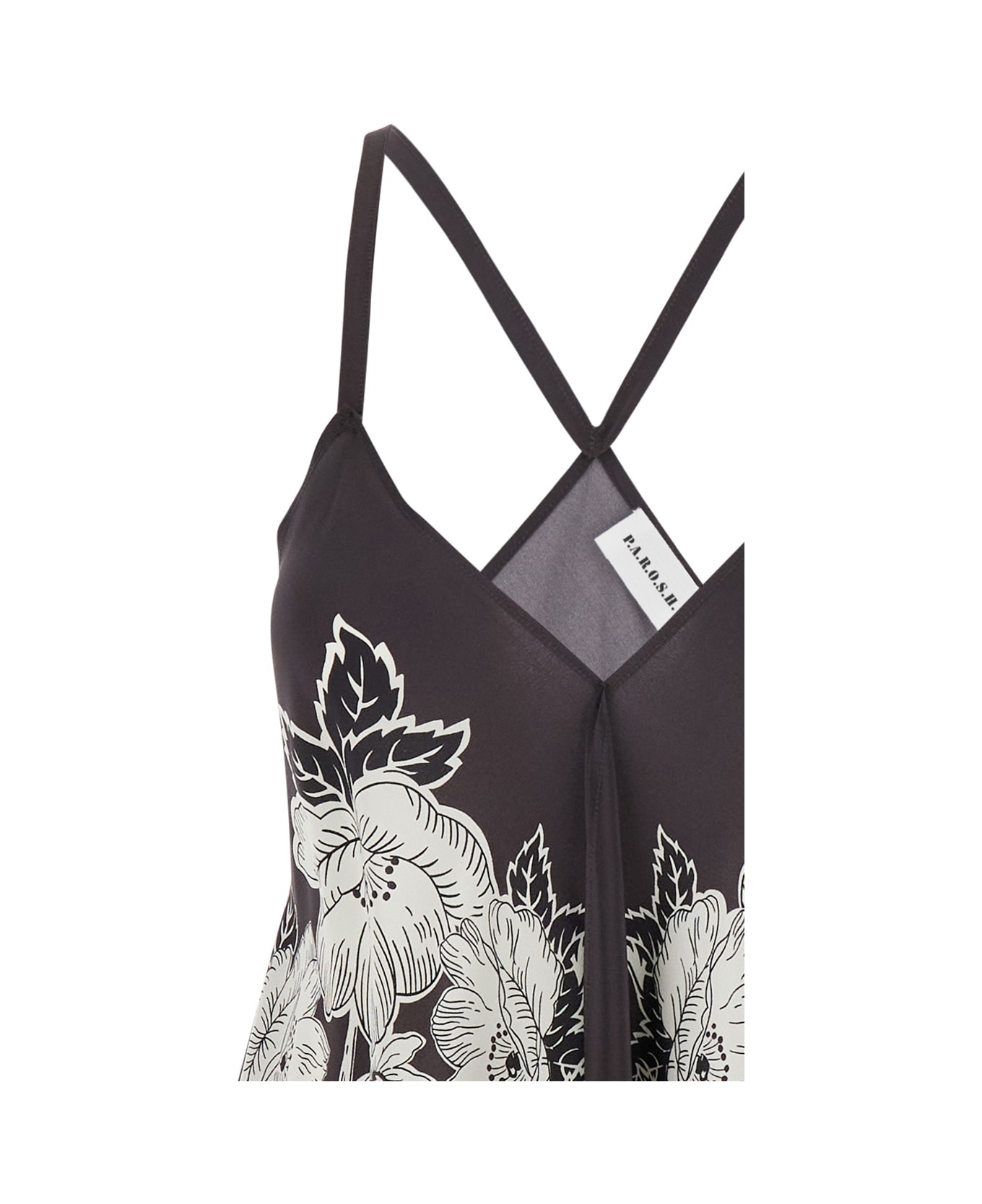 Parosh White And Black Blouse With Thin Shoulder Straps And All-over Floral Motif In Silk Woman - Multicolor