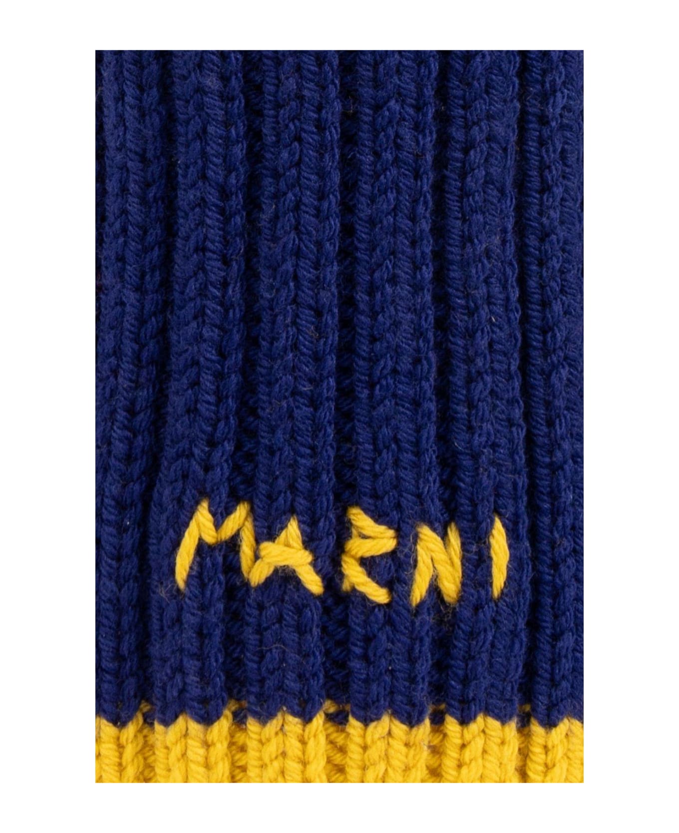 Marni Logo-embroidered Ribbed-knit Balaclava - BLUE/YELLOW