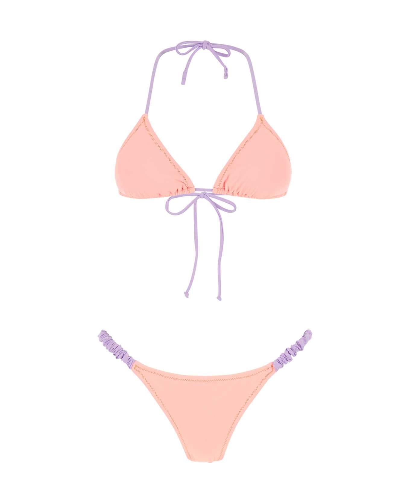 Reina Olga Two-tone Stretch Nylon Bikini - NEONPINKLILAC 水着