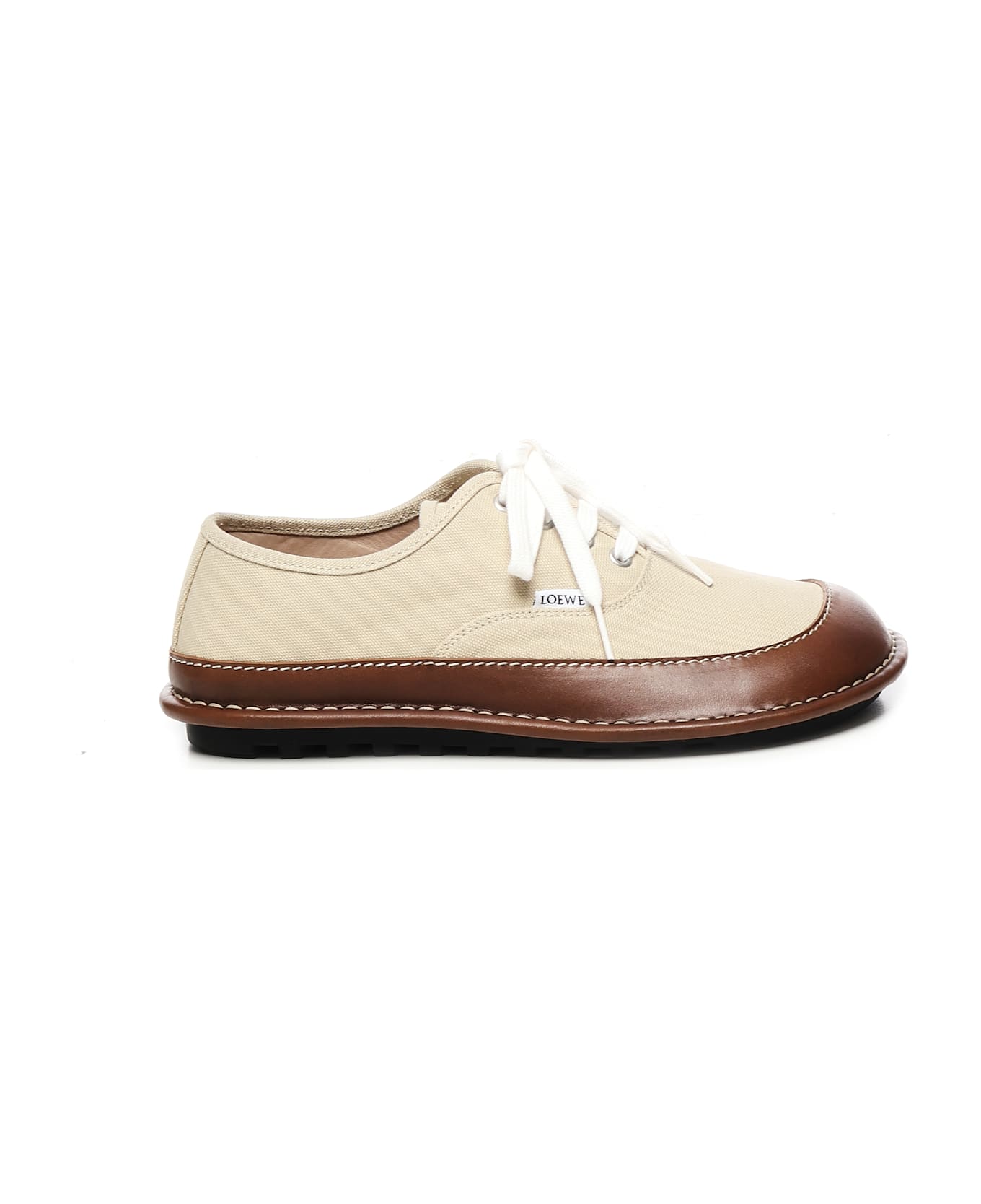 Loewe Bay Canvas And Calfskin Lace-up Shoes - Beige/brown