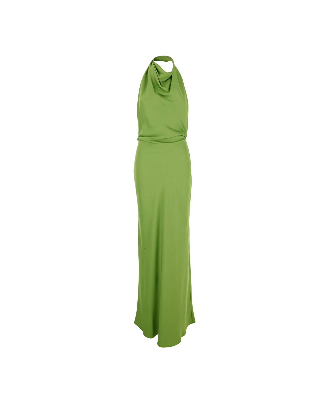 Simkhai 
reannon
 Green Long Dress With Halterneck And Front Ruches In Tech Fabric Woman - Green