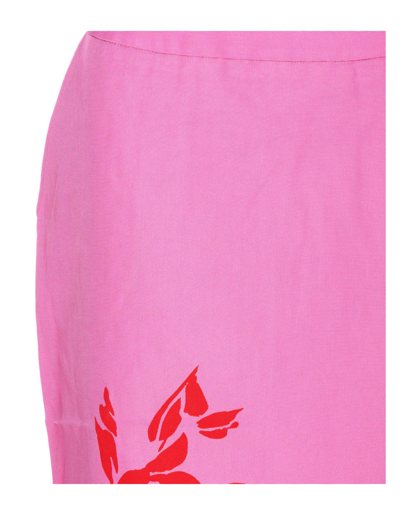 Essentiel Antwerp Pink And Red Floral Print Midi Skirt - Pink