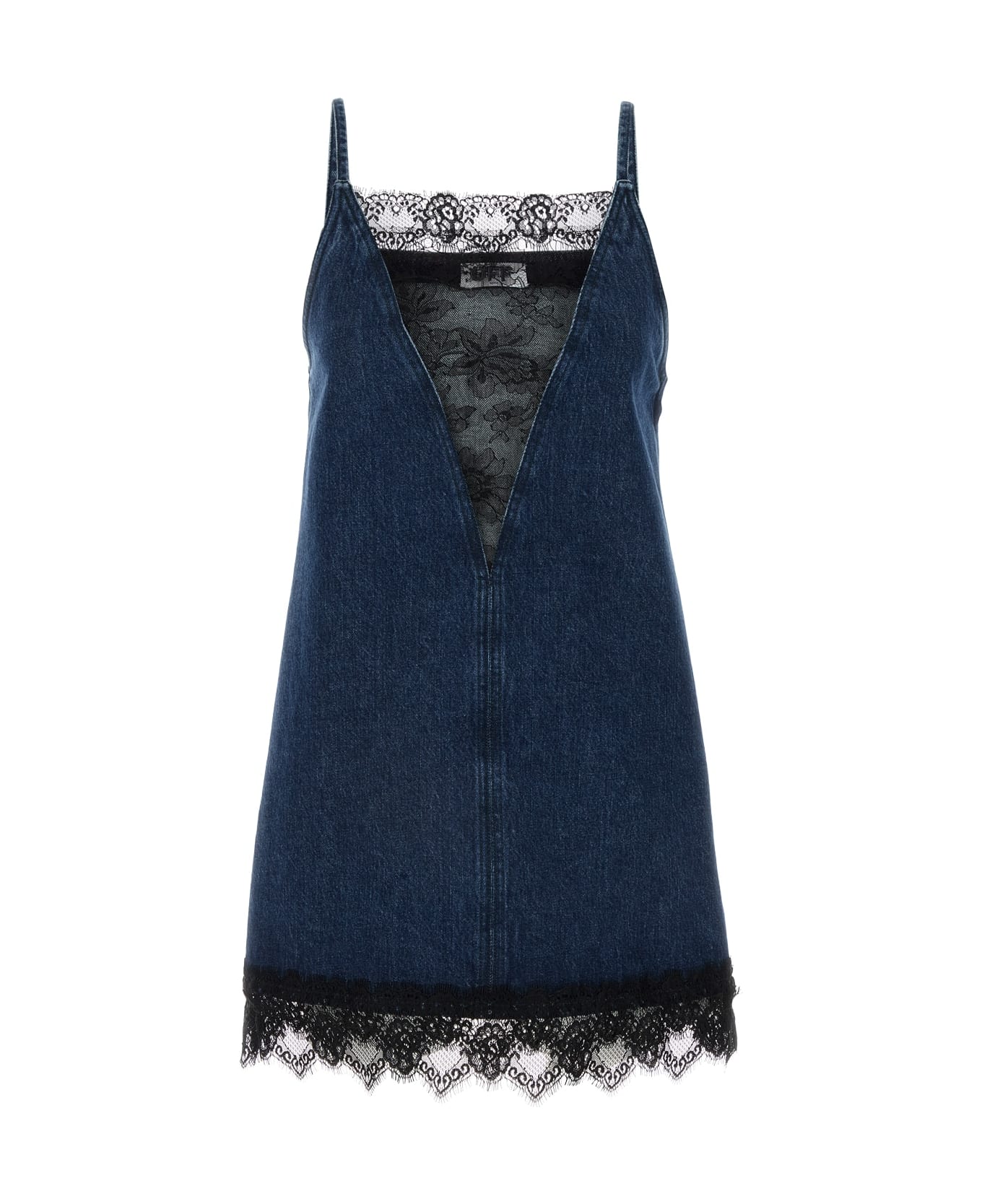 Off-White Lace 20s Slip Denim Dress Deep Blue Bl - DEEPBLUE ワンピース＆ドレス