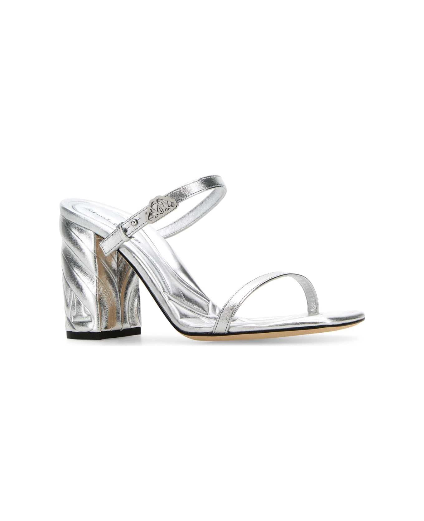 Alexander McQueen Leather Seal Mules - SILVERSILVER