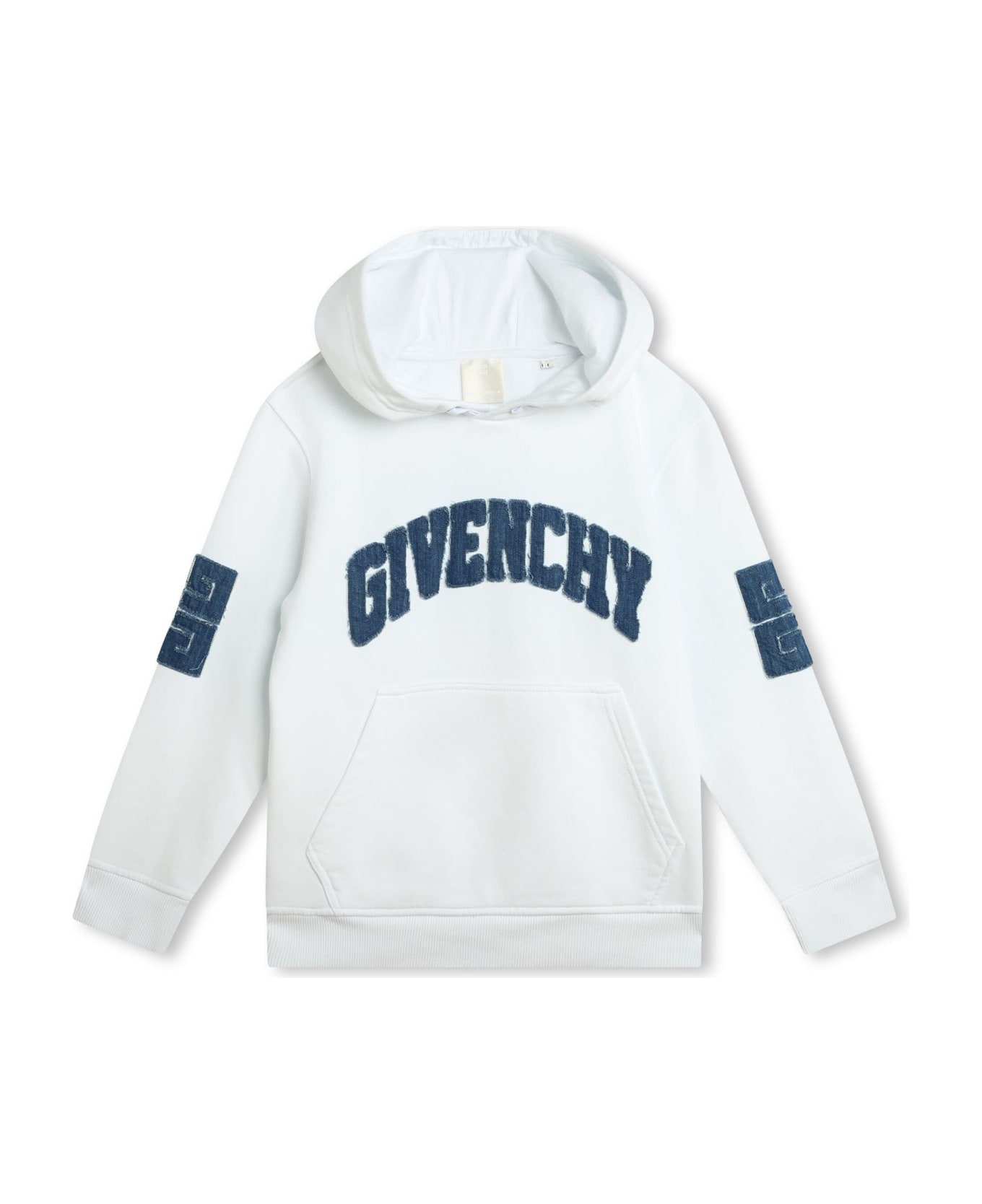 Givenchy White Hoodie With Denim Givenchy 4g Logo - White