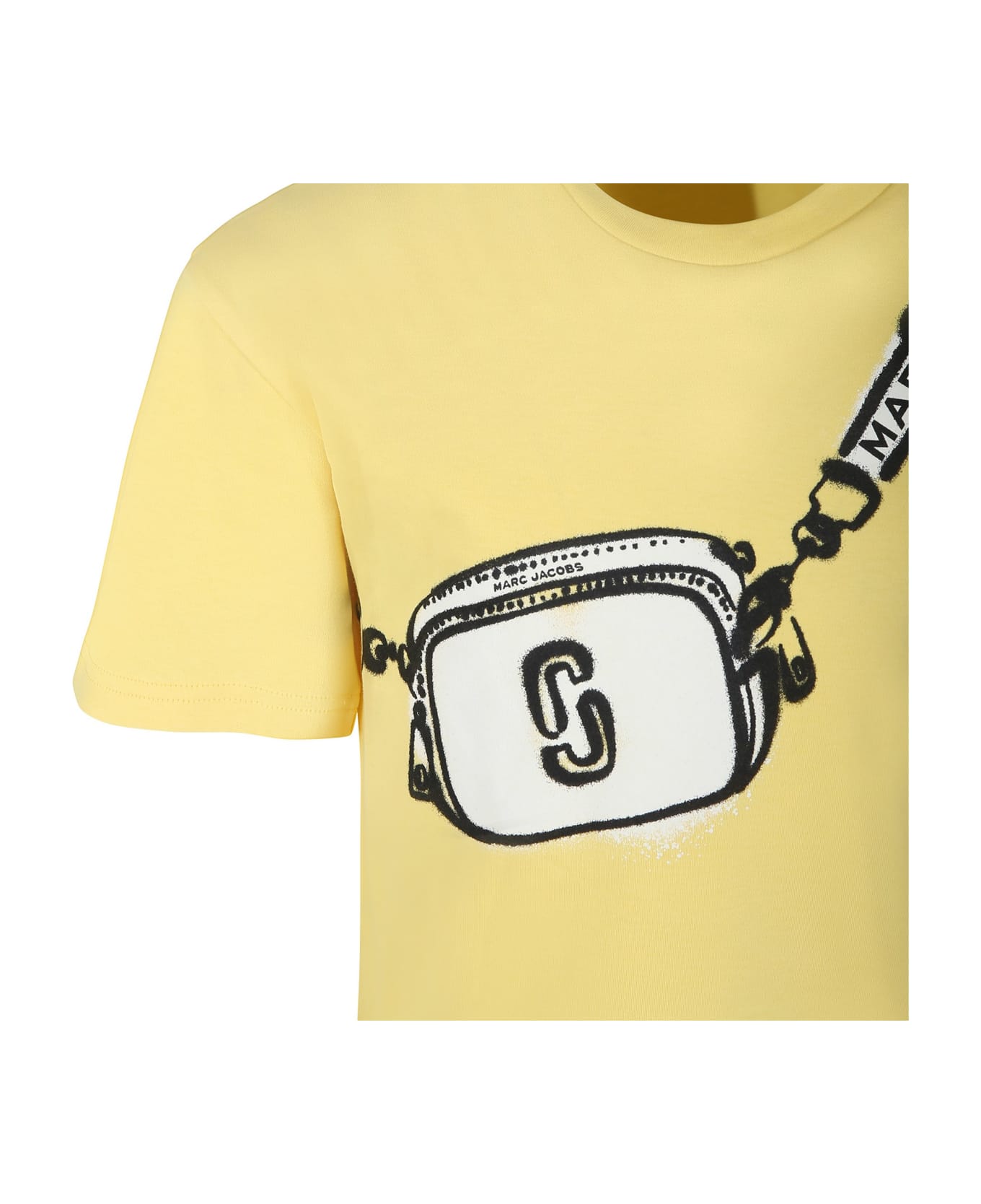 Little Marc Jacobs Yellow T-shirt For Girl With Bag Print And Logo - Yellow