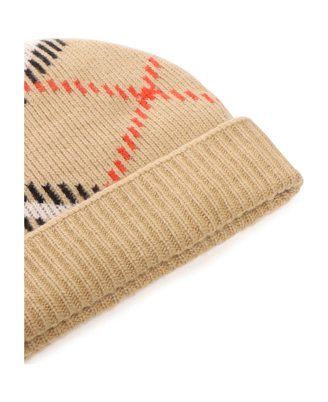 Burberry Check Cashmere Blend Beanie Hat - SAND