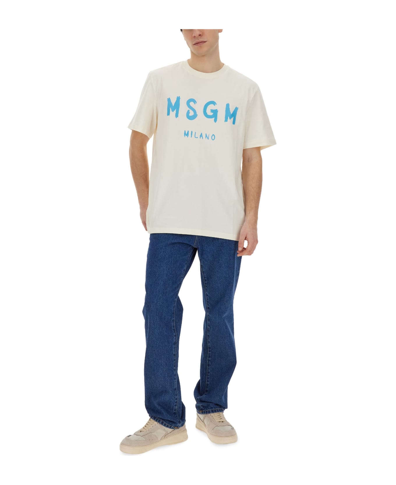 MSGM T-shirt With Brushed Logo - Cream