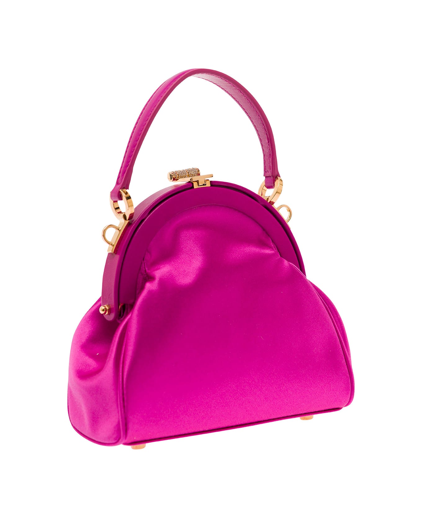 Versace 'medusa 95' Mini Fuchsia Handbag With Greca And Crystals In Satin Woman - Pink