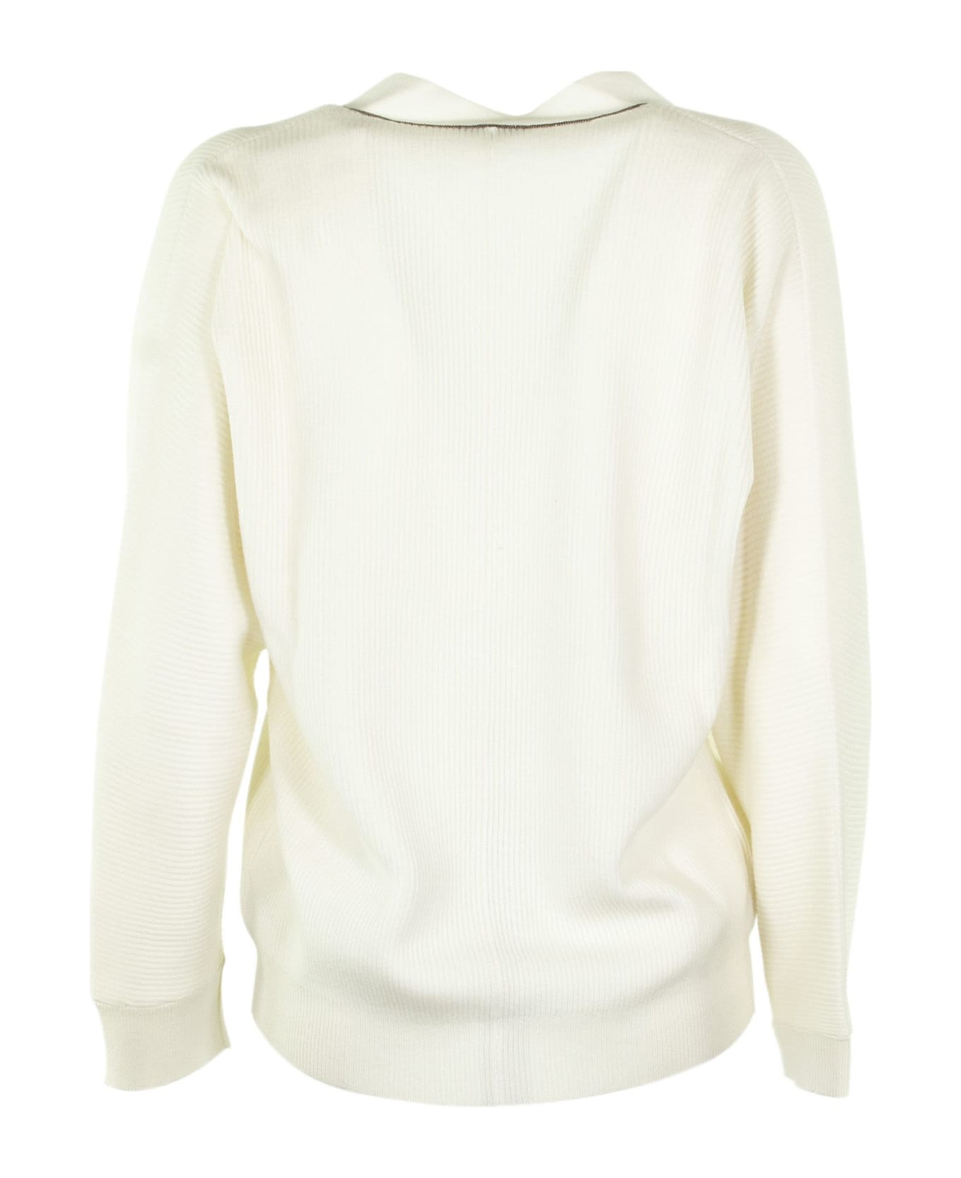 Brunello Cucinelli White V-neck Sweater Cashmere Sweater With Monili - White カーディガン