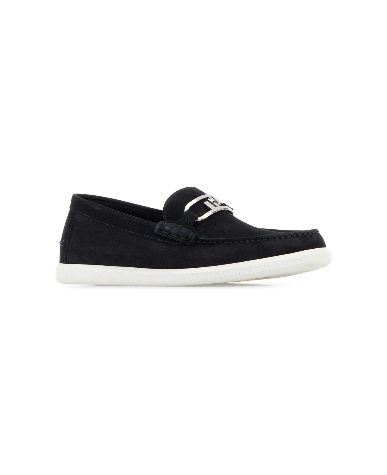 Fendi Midnight Blue Suede O Lock Light Loafers - ATLANTICO