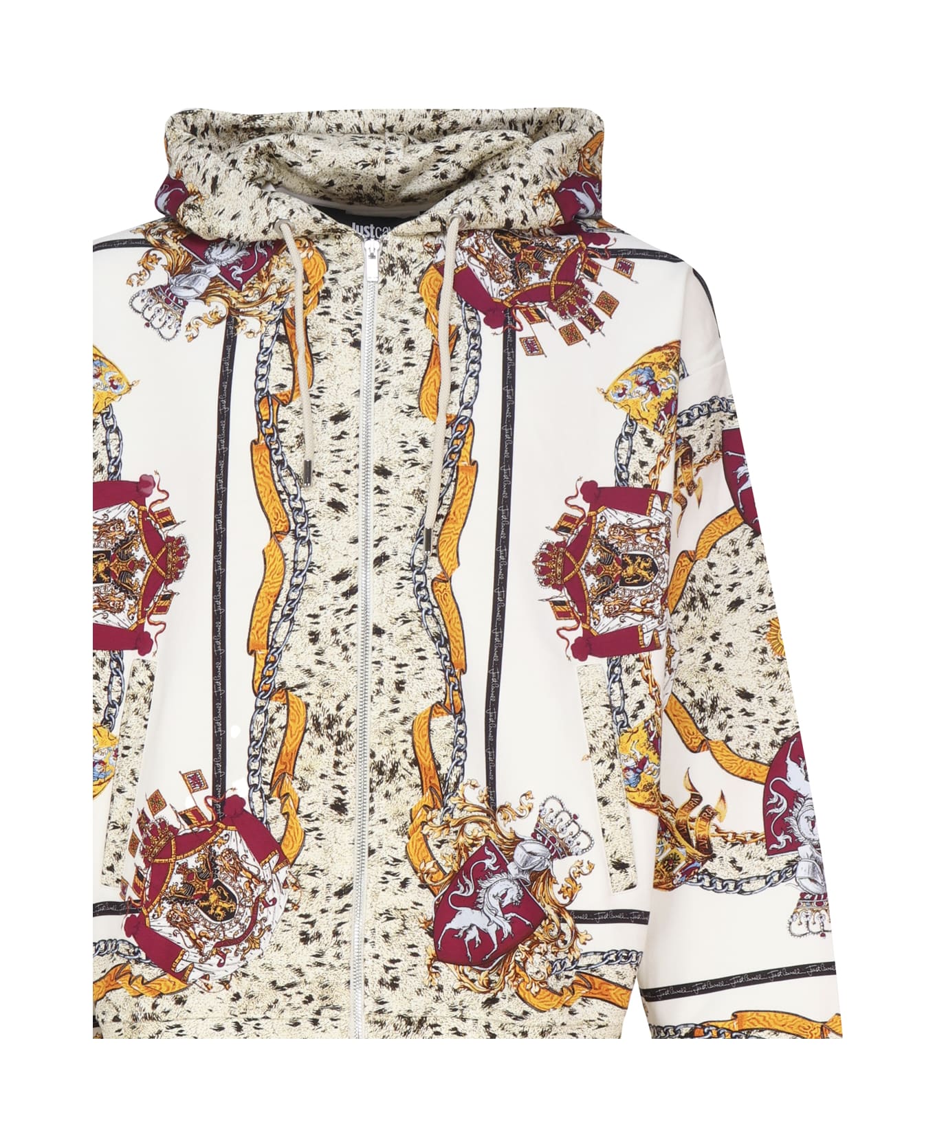 Just Cavalli Cotton Bedrucktes With Hood And Drawstring - Cream, multicolor