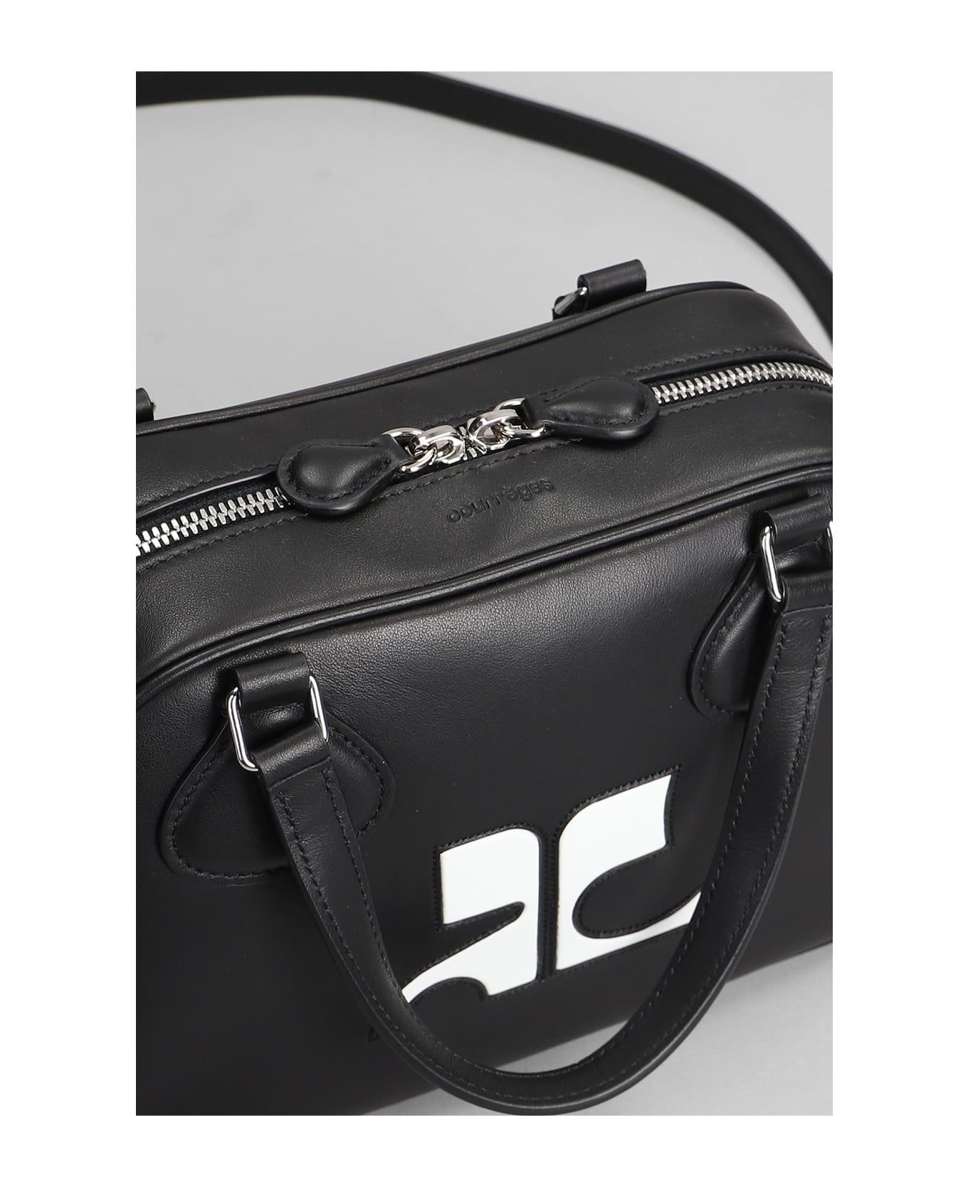 Courrèges Bowling Hand Bag In Black Leather - black