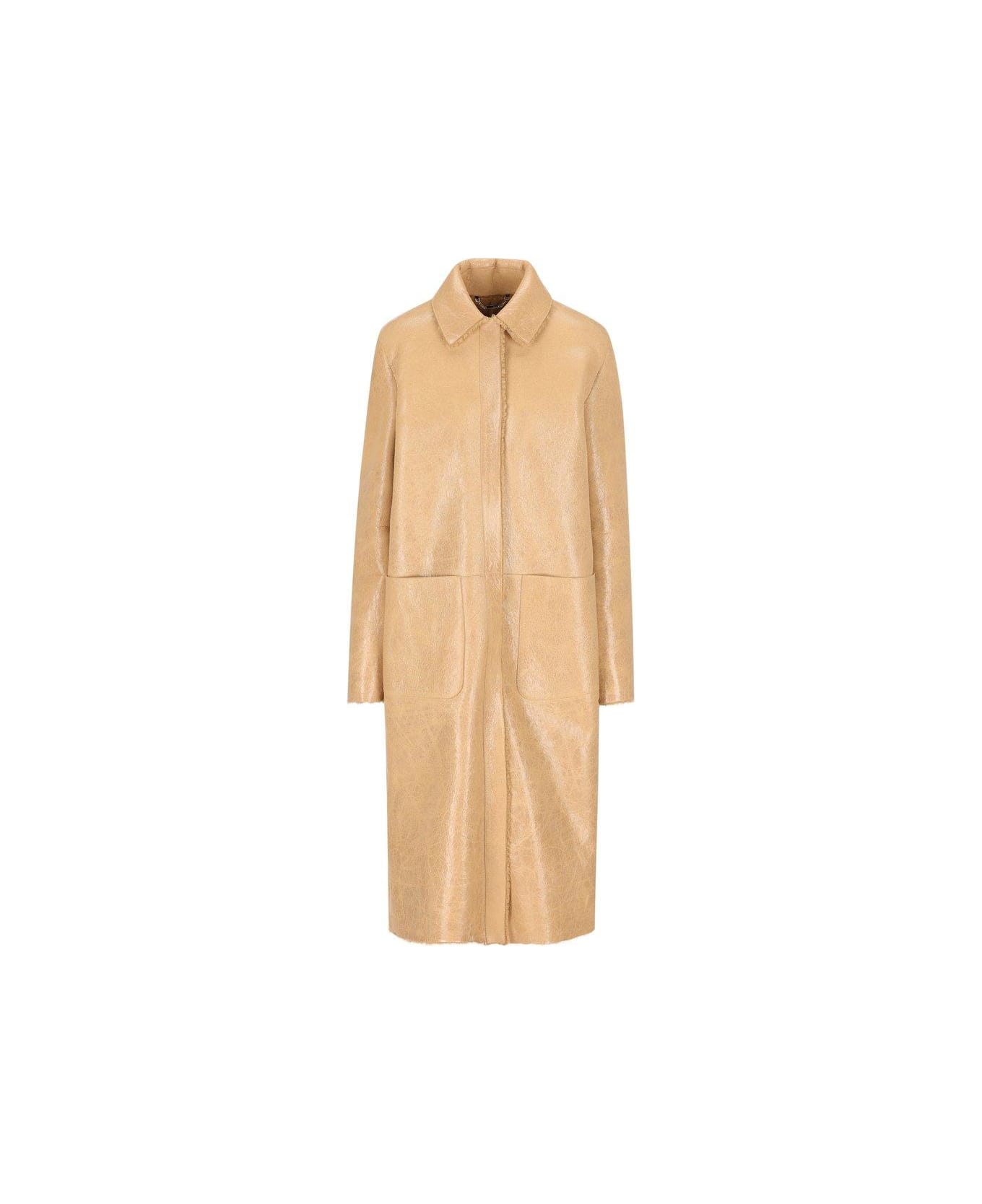 Fendi Collared Long Coat - Beige