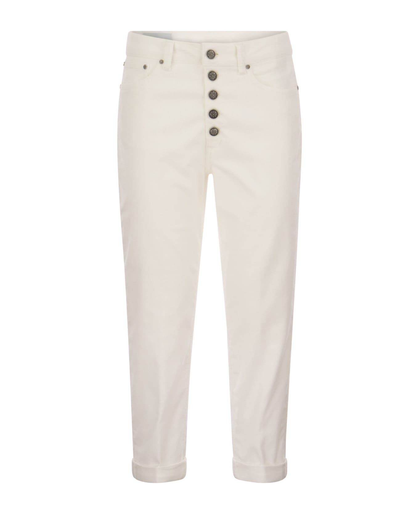 Dondup Koons - Multi-striped Velvet Trousers With Jewelled Buttons - White
