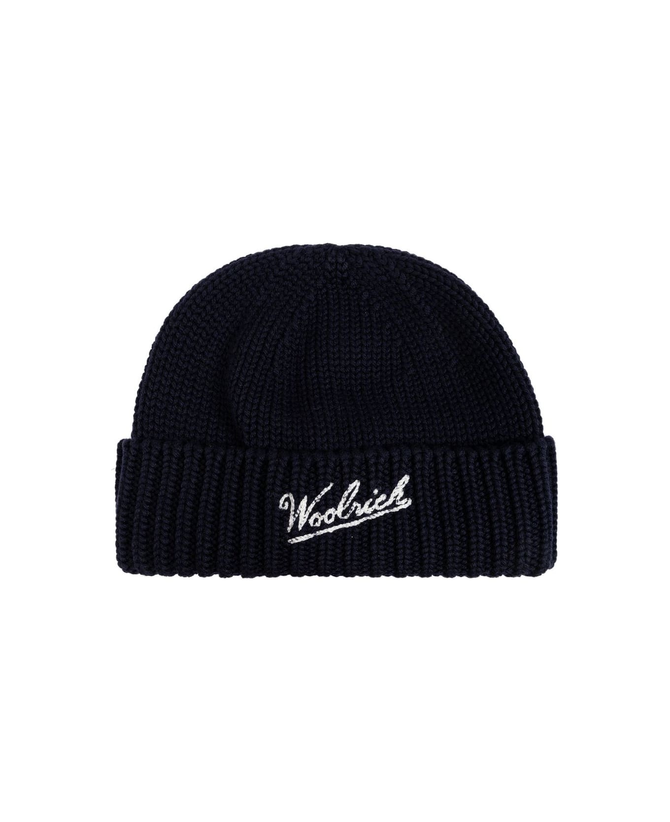 Woolrich Logo Intarsia Knit Beanie - Blue