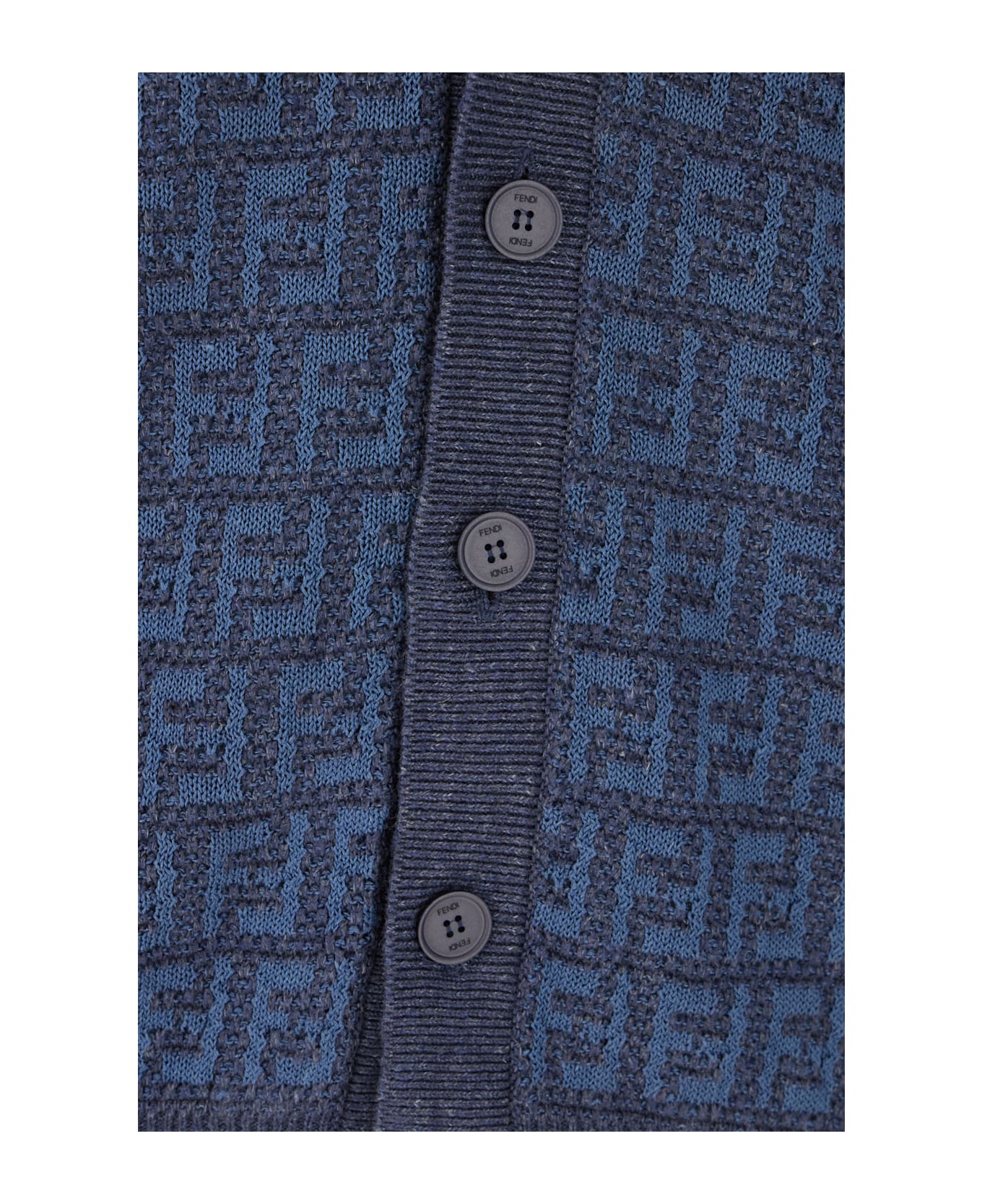 Fendi Embroidered Stretch Linen Blend Cardigan - JEANS