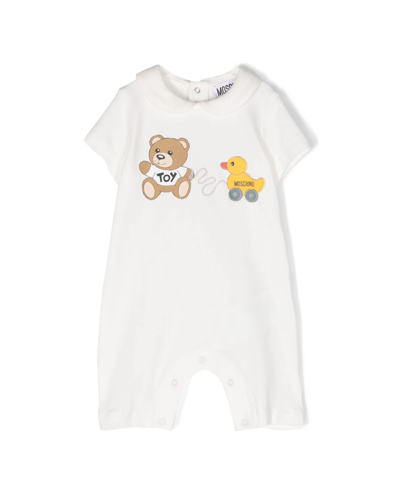 Moschino Teddy Bear With Duck Playsuit In White - White
