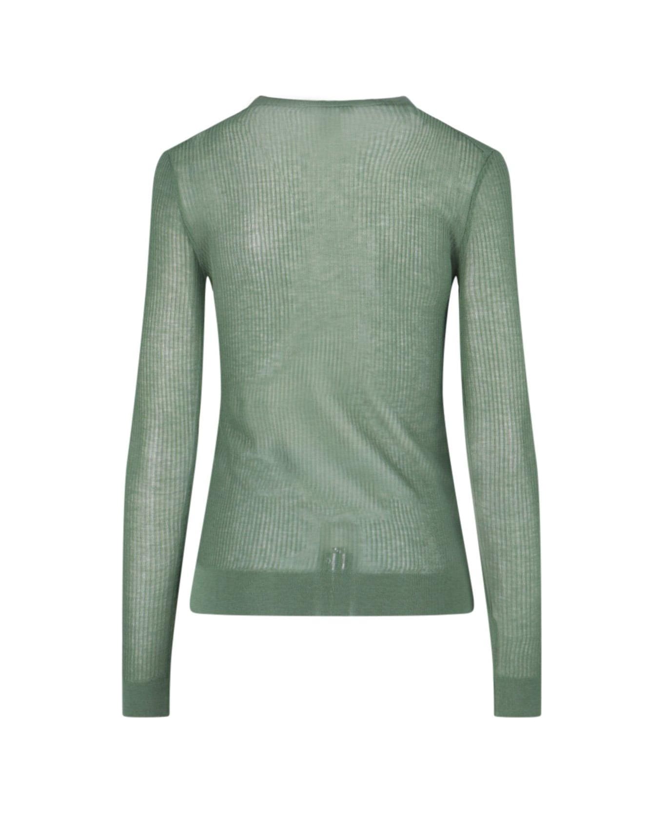 Lemaire Long Sleeved Semi-sheer Ribbed Top - Smoky Green