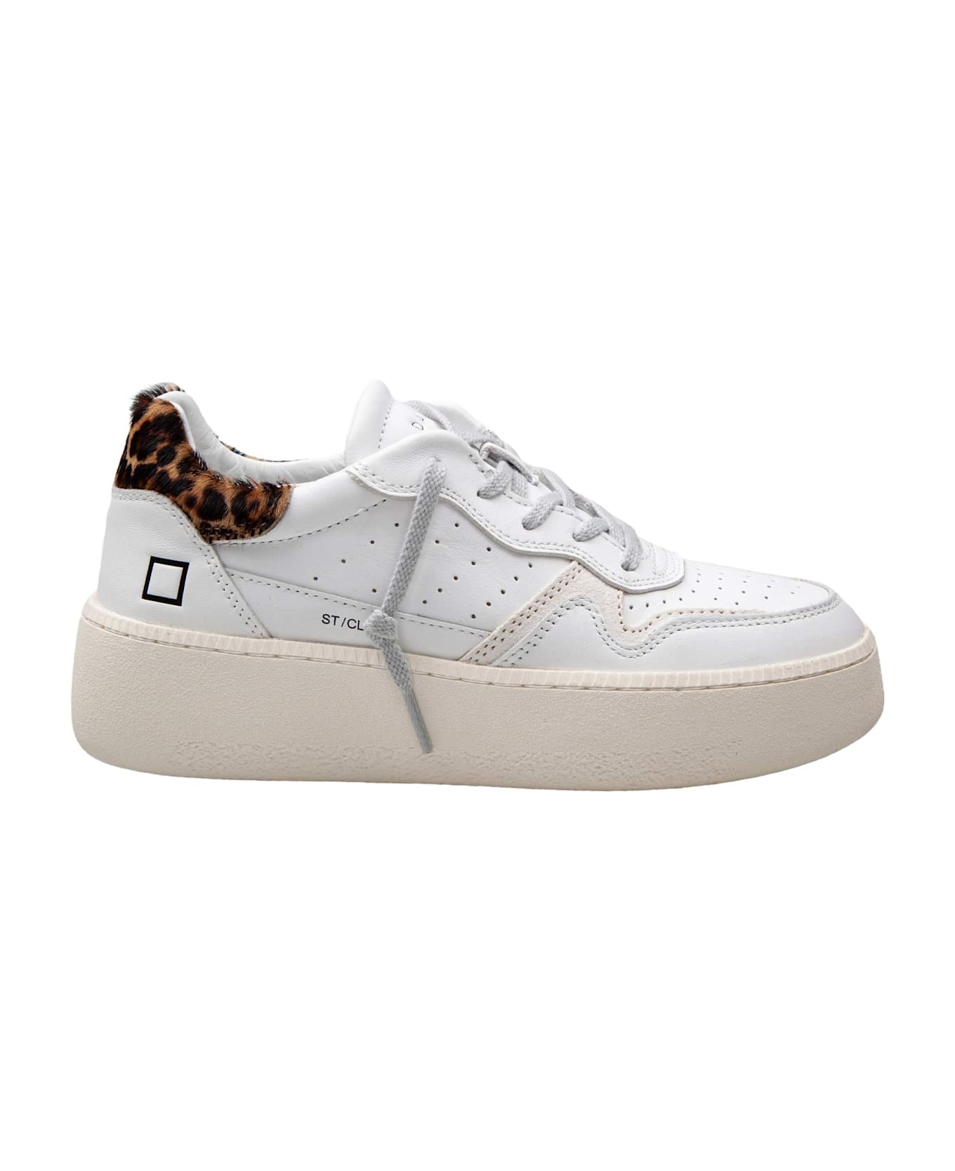 D.A.T.E. Step Leather Sneakers With Spotted Heel - WHITE/LEO 