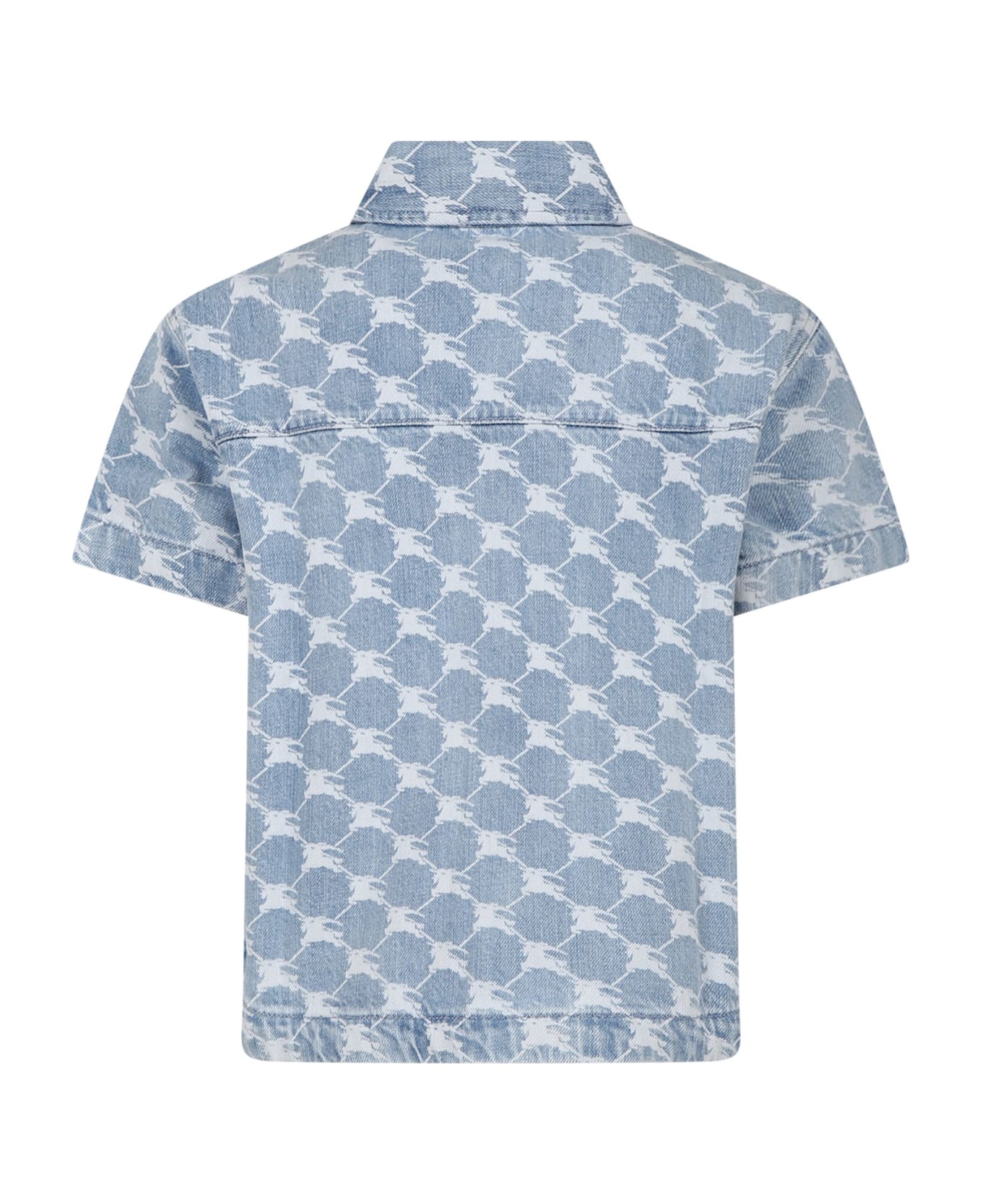 Burberry Denim Shirt For Boy With Iconic All-over Logo - Denim
