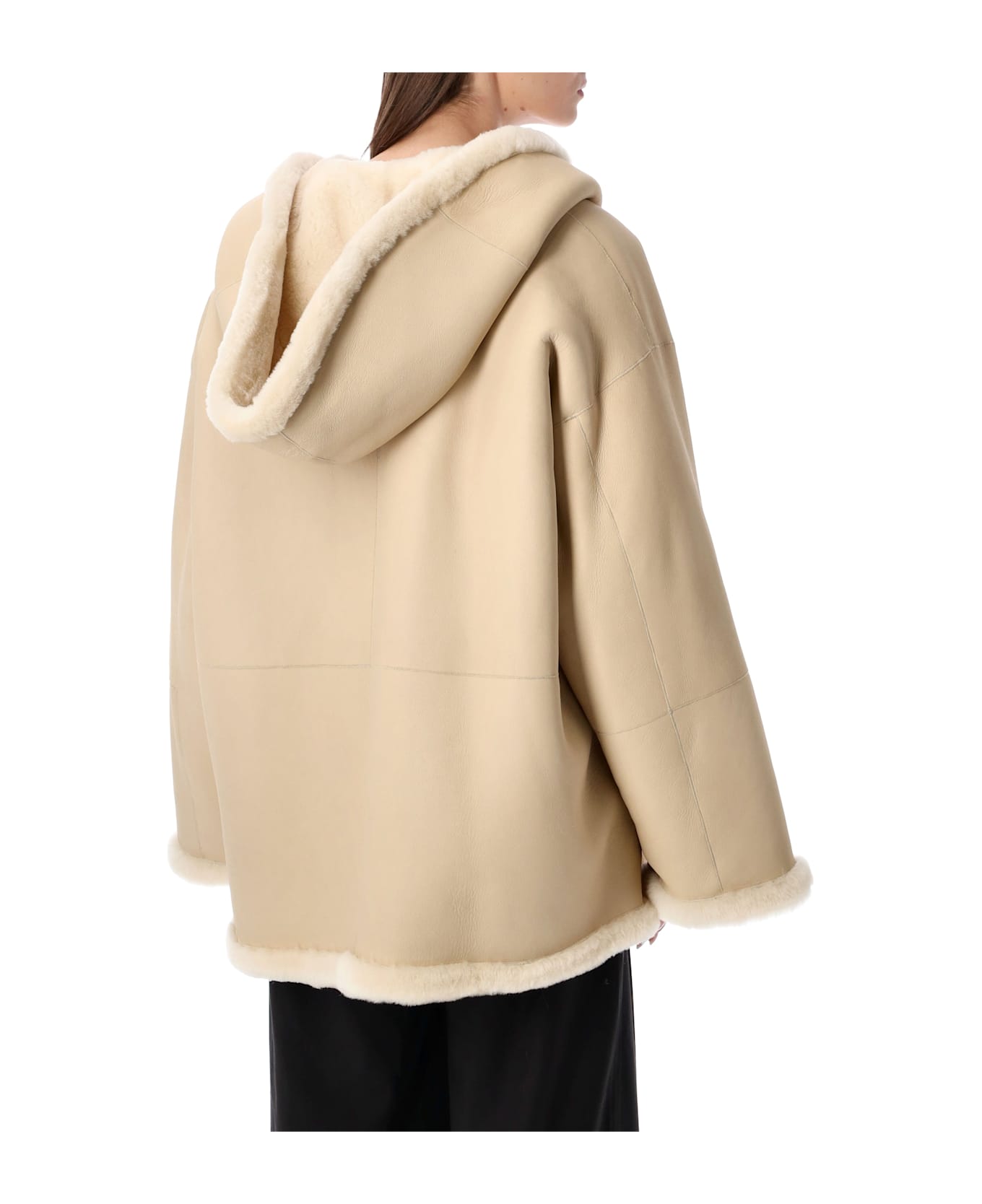 Alberta Ferretti Reversible Hooded Shearling Jacket - Avorio