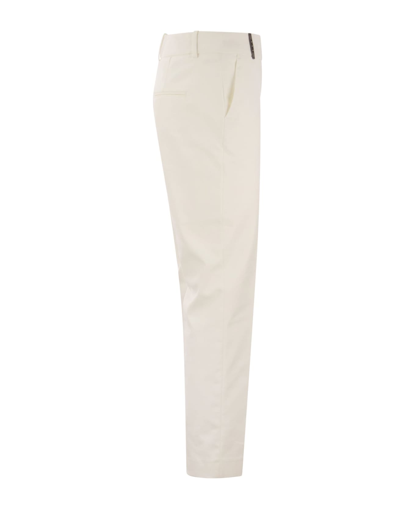 Peserico Iconic Fit Trousers In Comfort Cotton Satin - White ボトムス