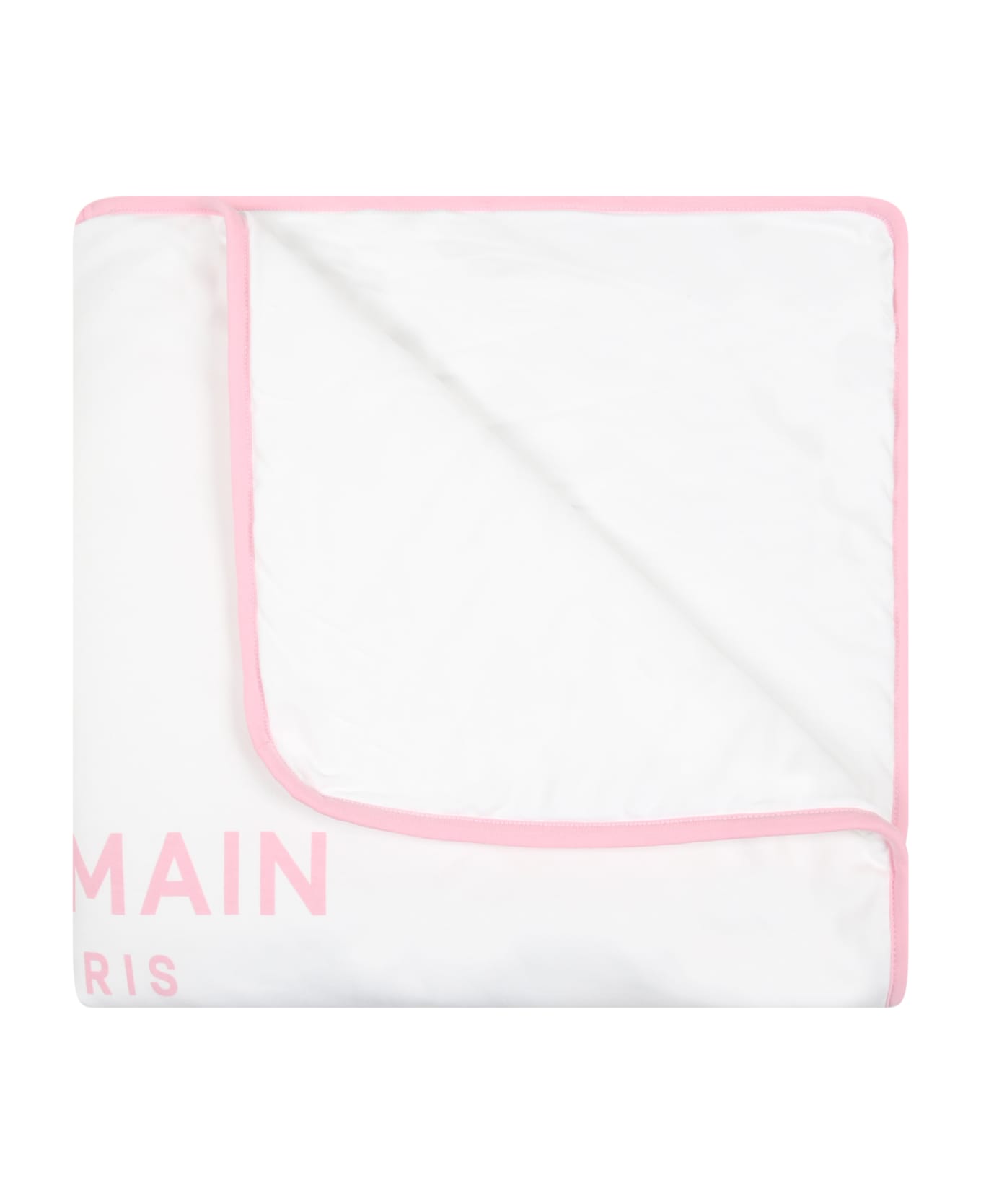 Balmain Boots White Blanket For Baby Girl With Pink Logo - White