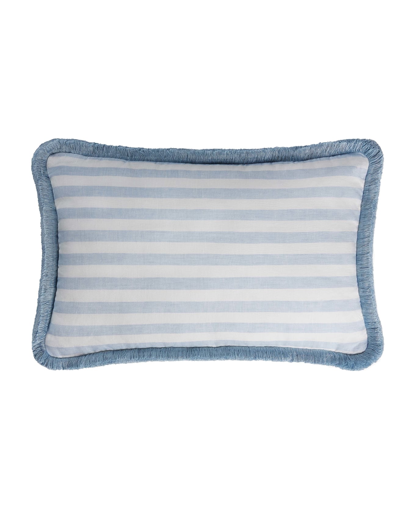 Lo Decor Happy Linen Pillow - Striped White - Light Blue