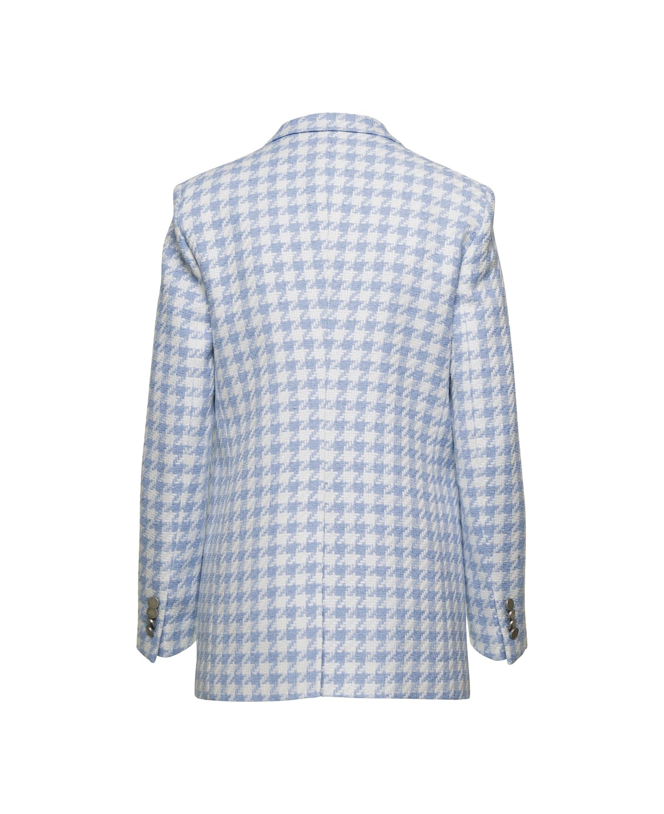 Tagliatore Light Blue Houndstooth Double-breasted Blazer In Linen Blend Woman - Blu
