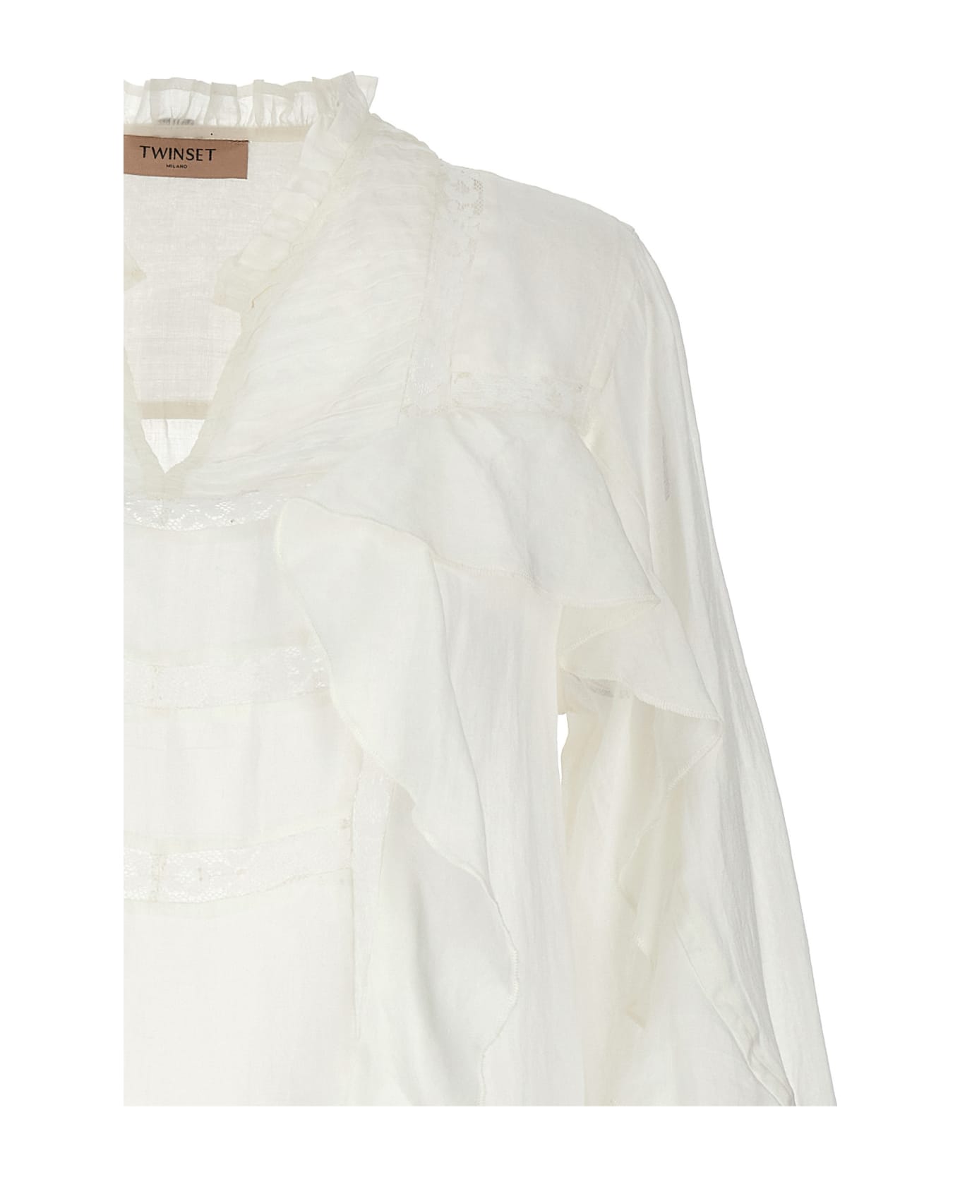 TwinSet Embroidery Ruffle Blouse - White