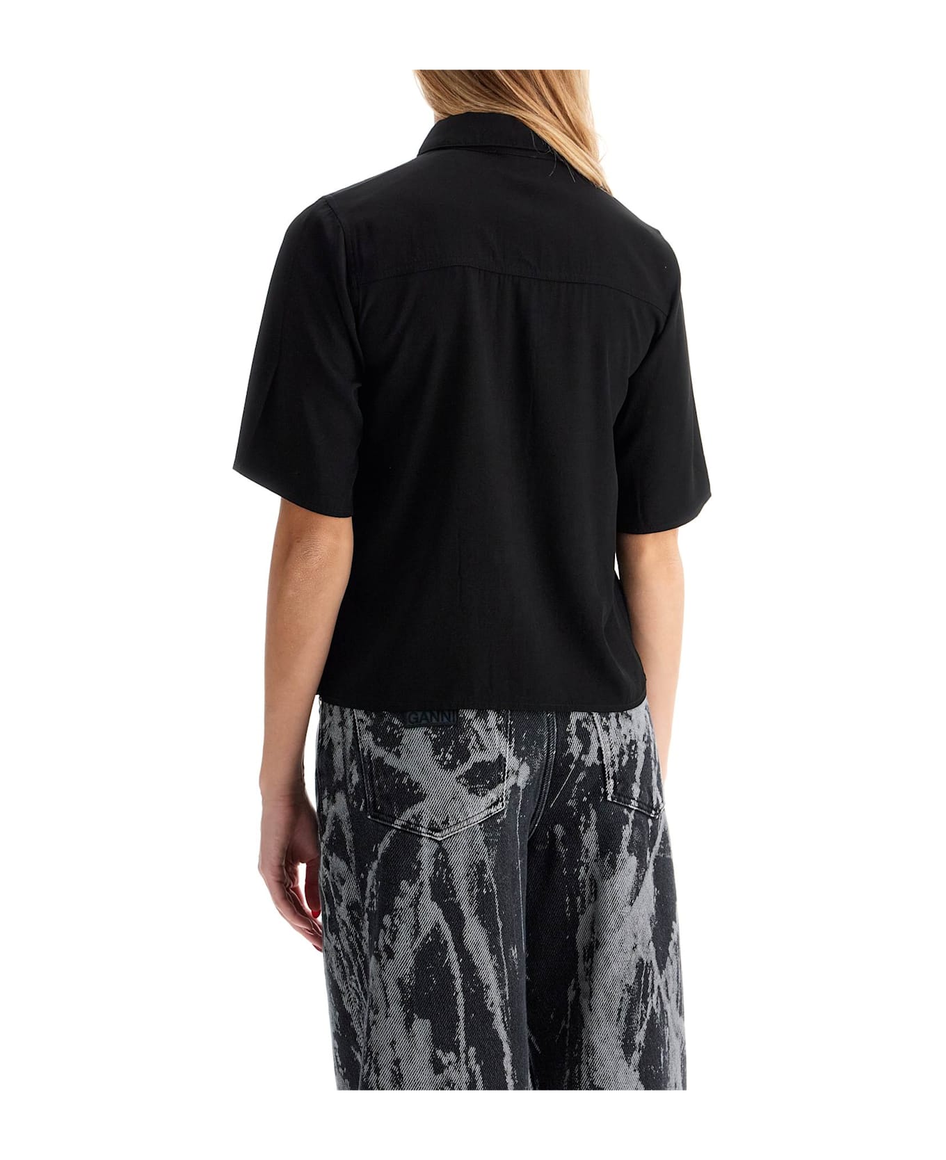 Ganni Twill And Viscose Shirt - BLACK (Black)