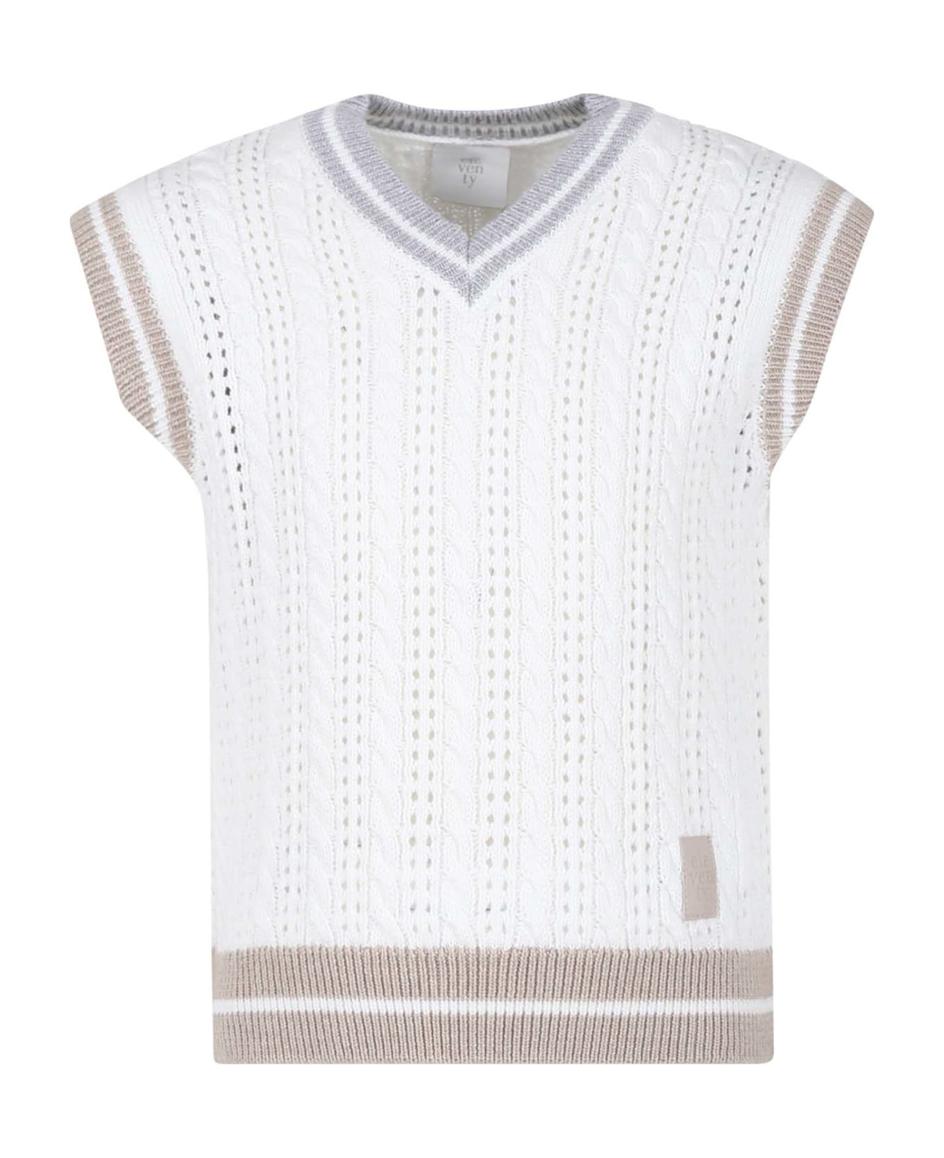 Eleventy Ivory Vest Sweater For Boy With Logo - Ivory