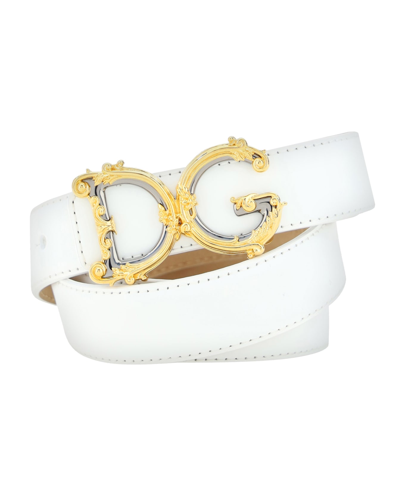 Dolce & Gabbana Leather Logo Belt - Bianco