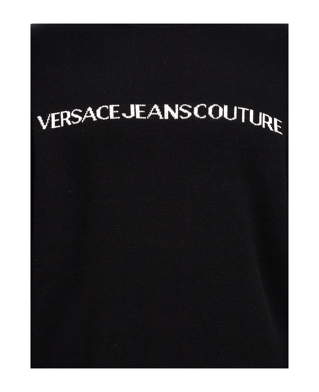 Versace Jeans Couture Turtleneck Sweater With Logo Lettering - Black ニットウェア