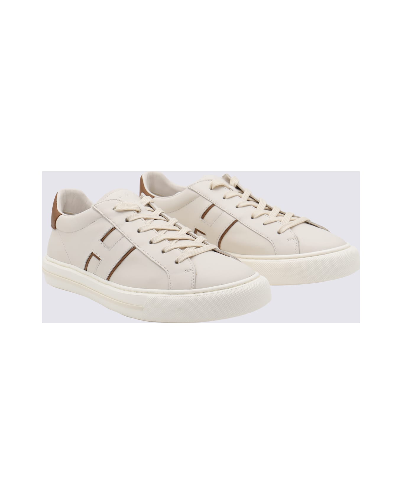 Hogan White And Beige Leather Sneakers - Rk