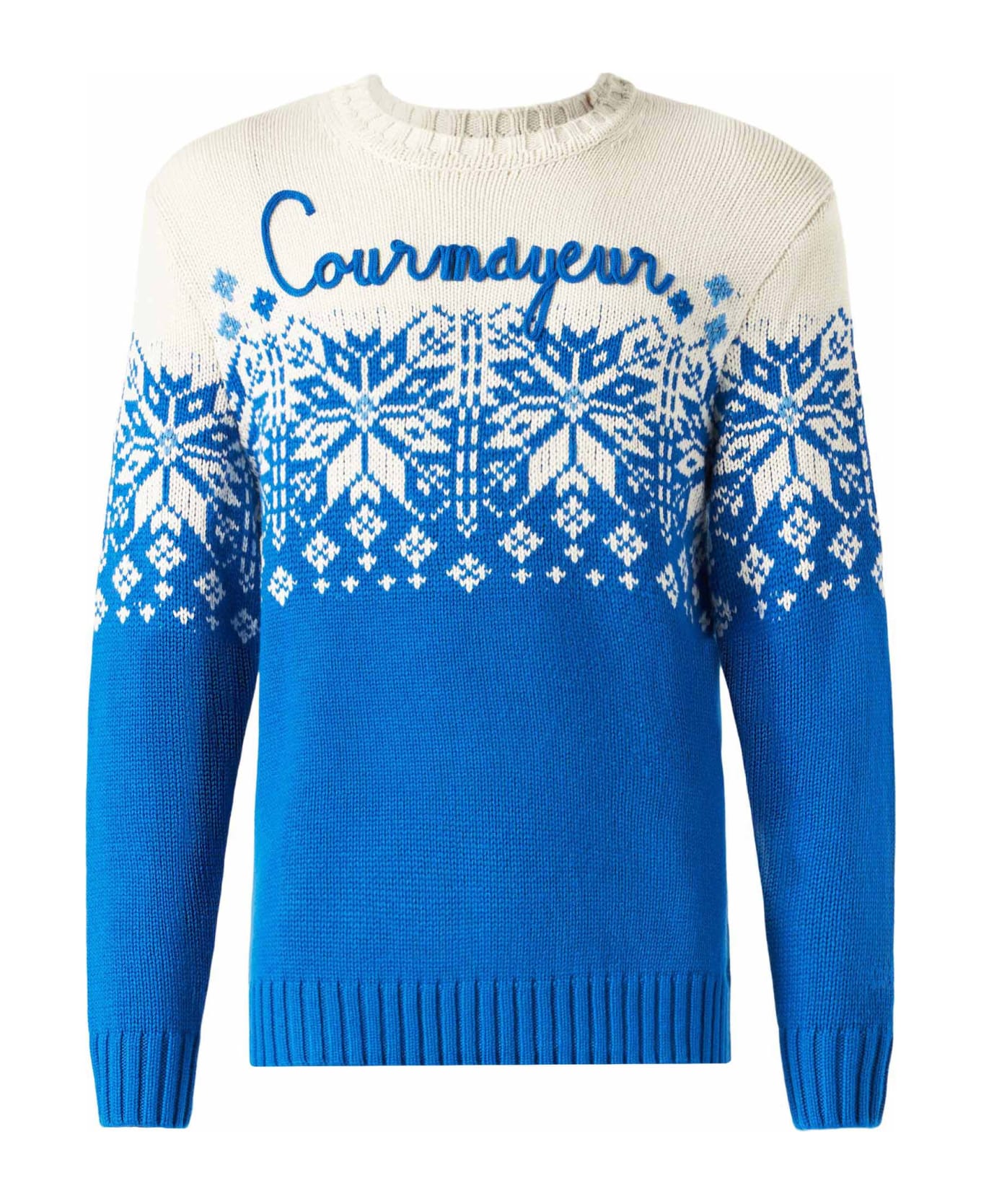 MC2 Saint Barth Man Crewneck Sweater With Courmayeur Embroidery - BLUE