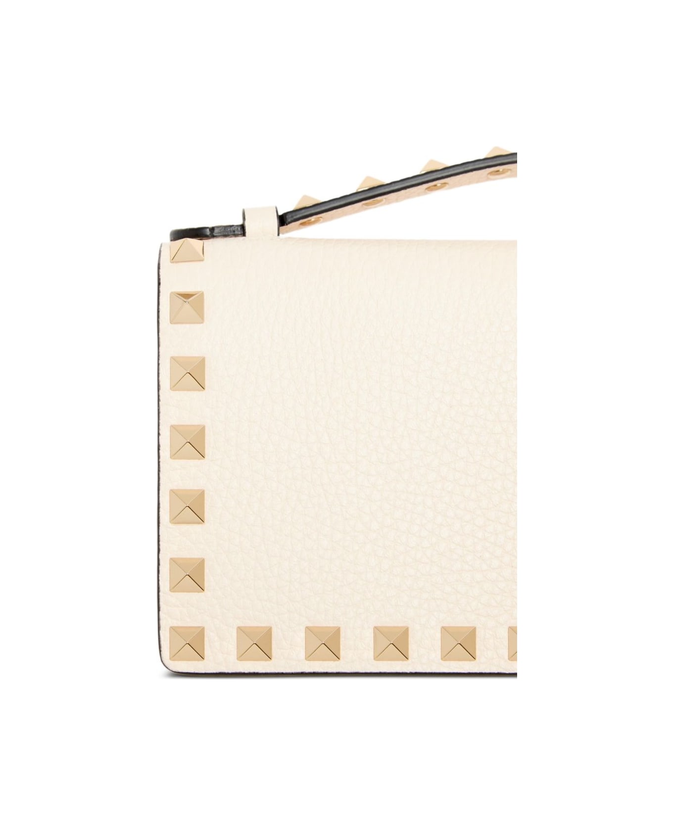 Valentino Garavani Rockstud Leather Wallet On Chain - Ivory