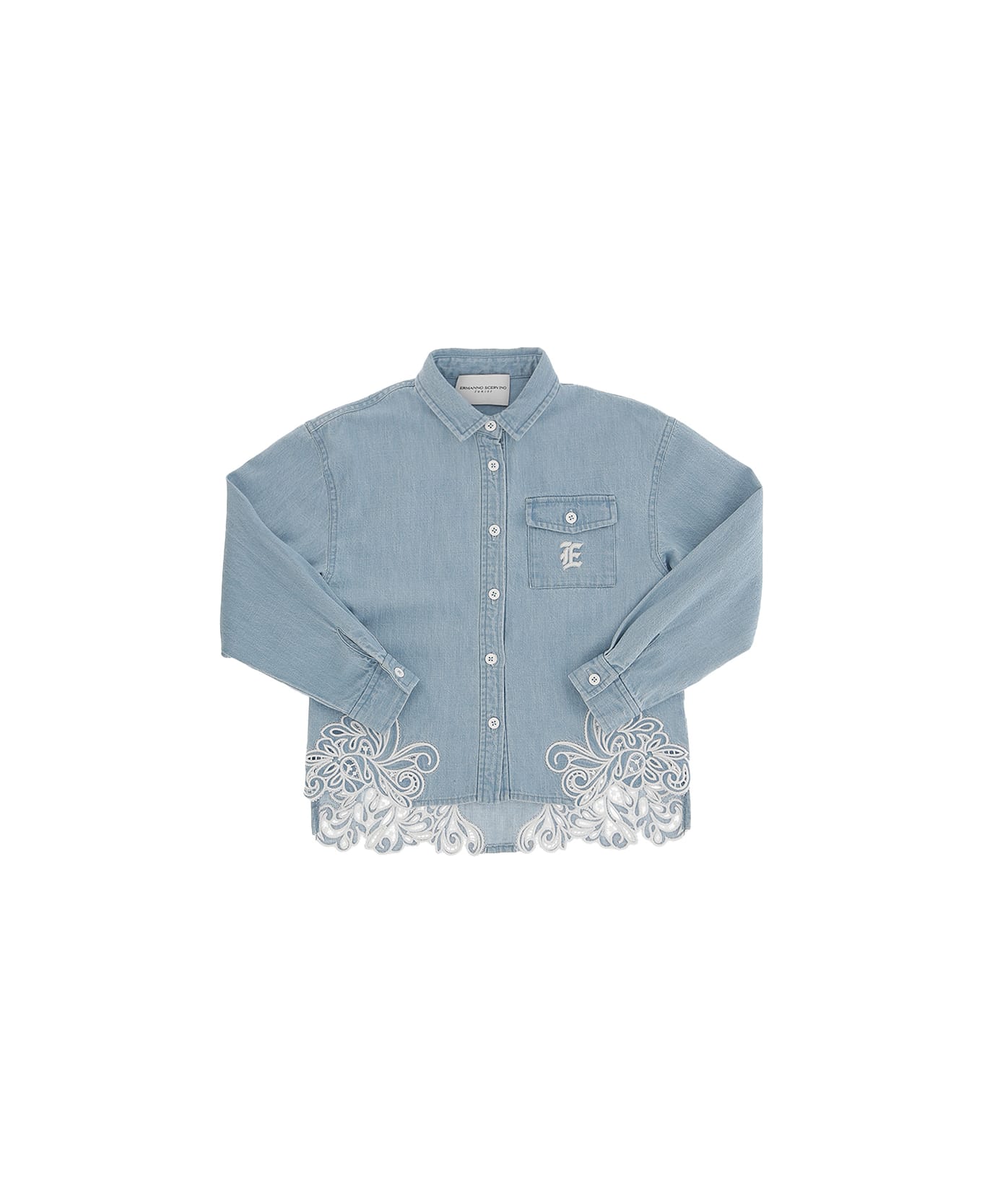 Ermanno Scervino Junior Denim Shirt With Embroidery - Blue