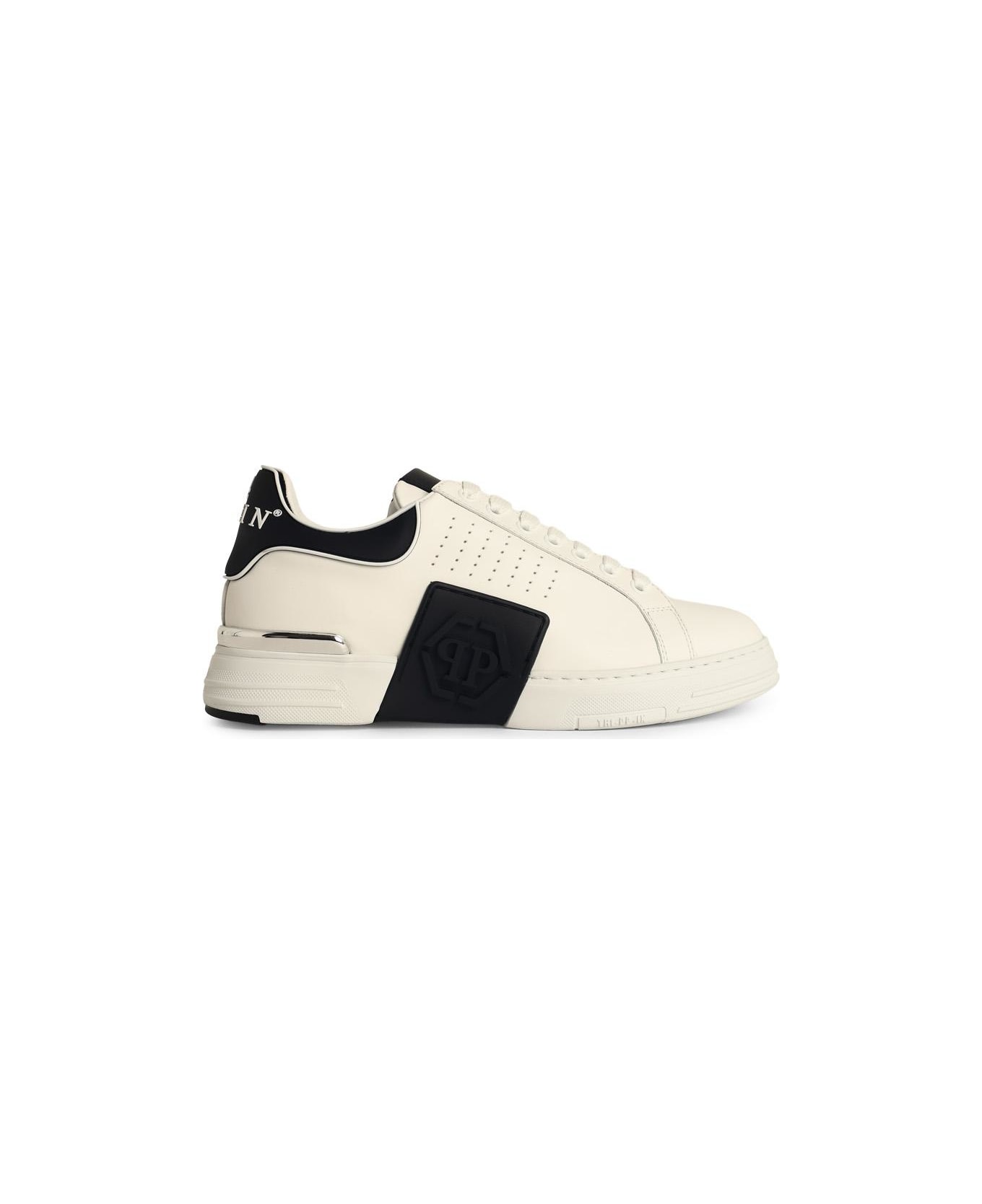 Philipp Plein 'lo-top Phantom' White Leather Sneakers - White
