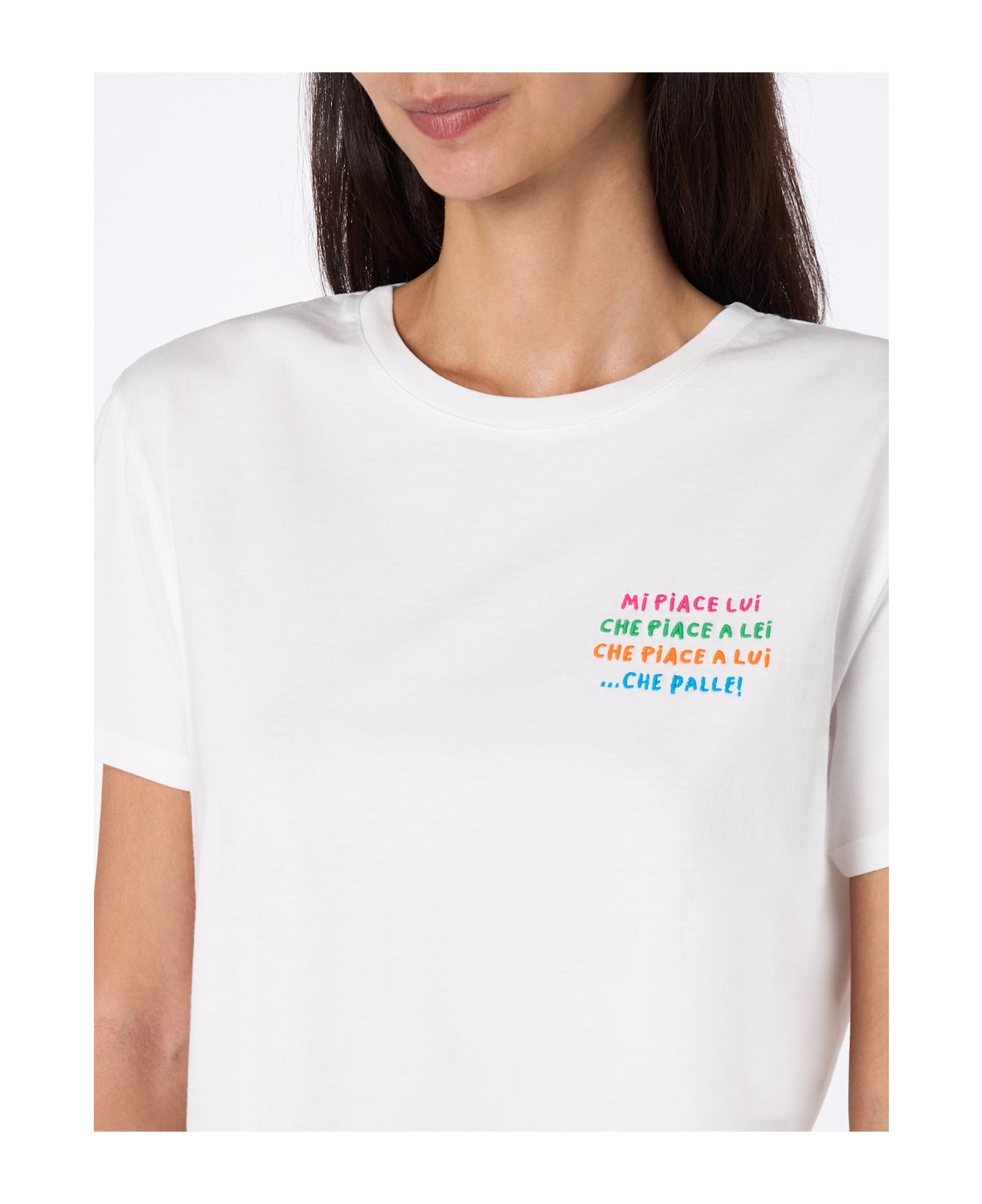 MC2 Saint Barth Woman White Cotton Jersey Crewneck T-shirt Emiilie With Mi Piace Lui... Embroidery - WHITE
