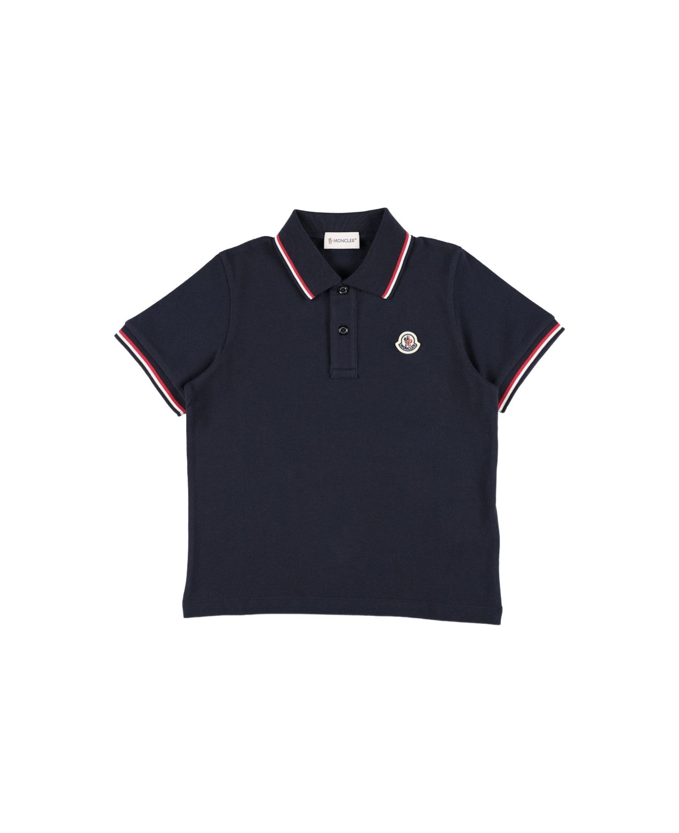 Moncler Enfant Polo With Logo Appliqué - Blue
