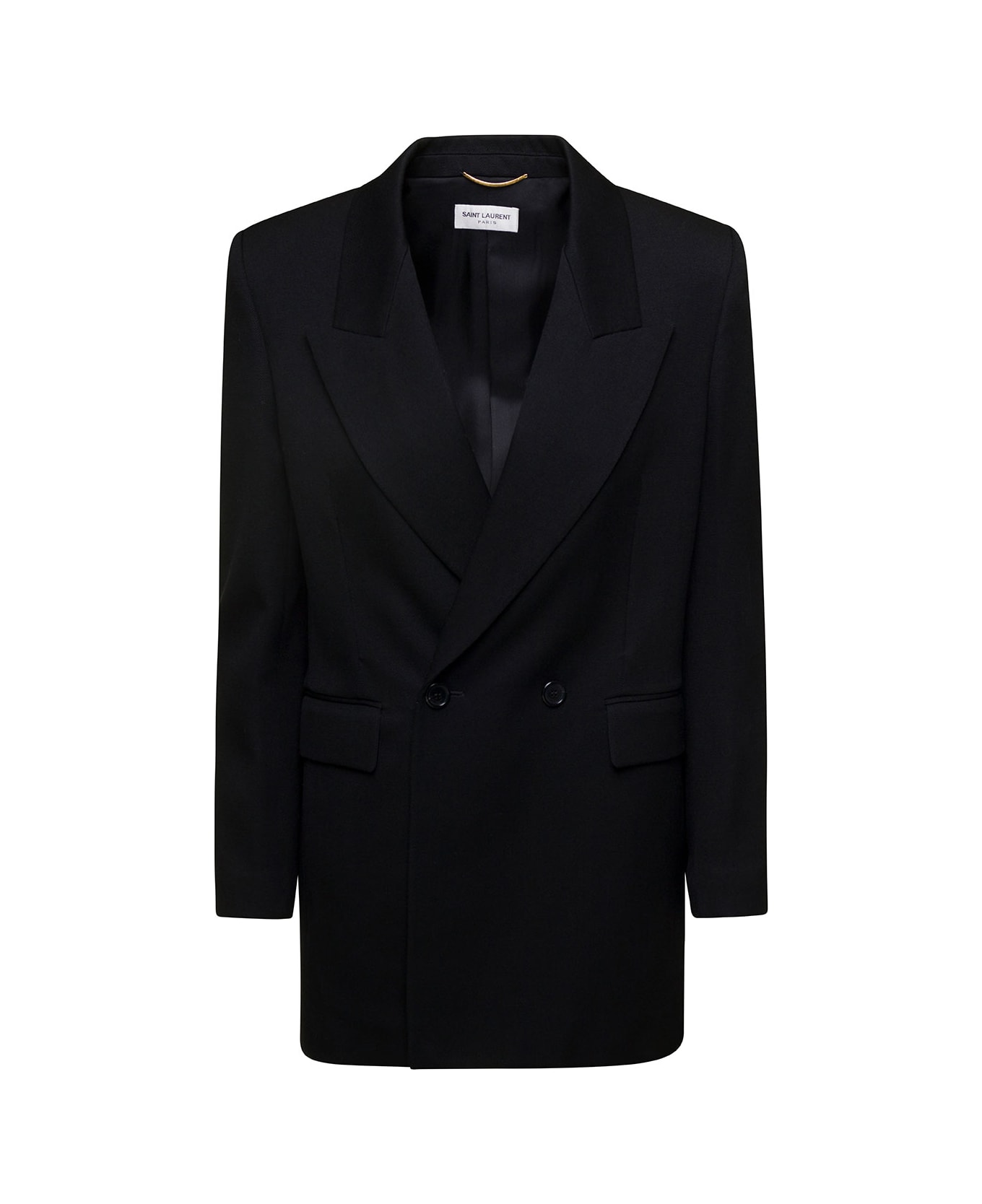 Saint Laurent Black Double-breasted Blazer In Wool Woman - Black