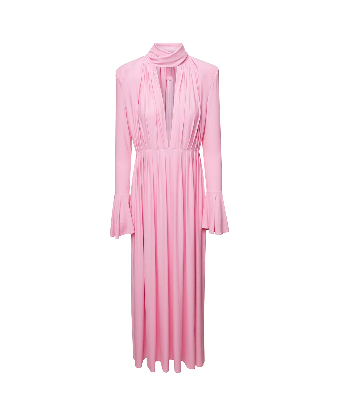 Magda Butrym Pink Pleated Midi-dress With Flower Applique In Cupro Woman - Pink