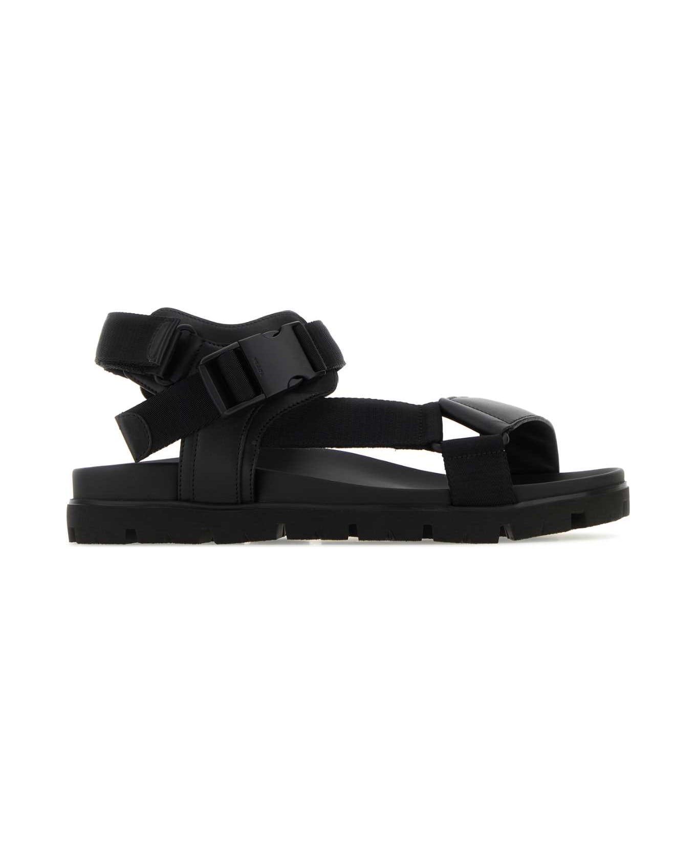 Prada Black Nylon And Leather Sandals - NERO1