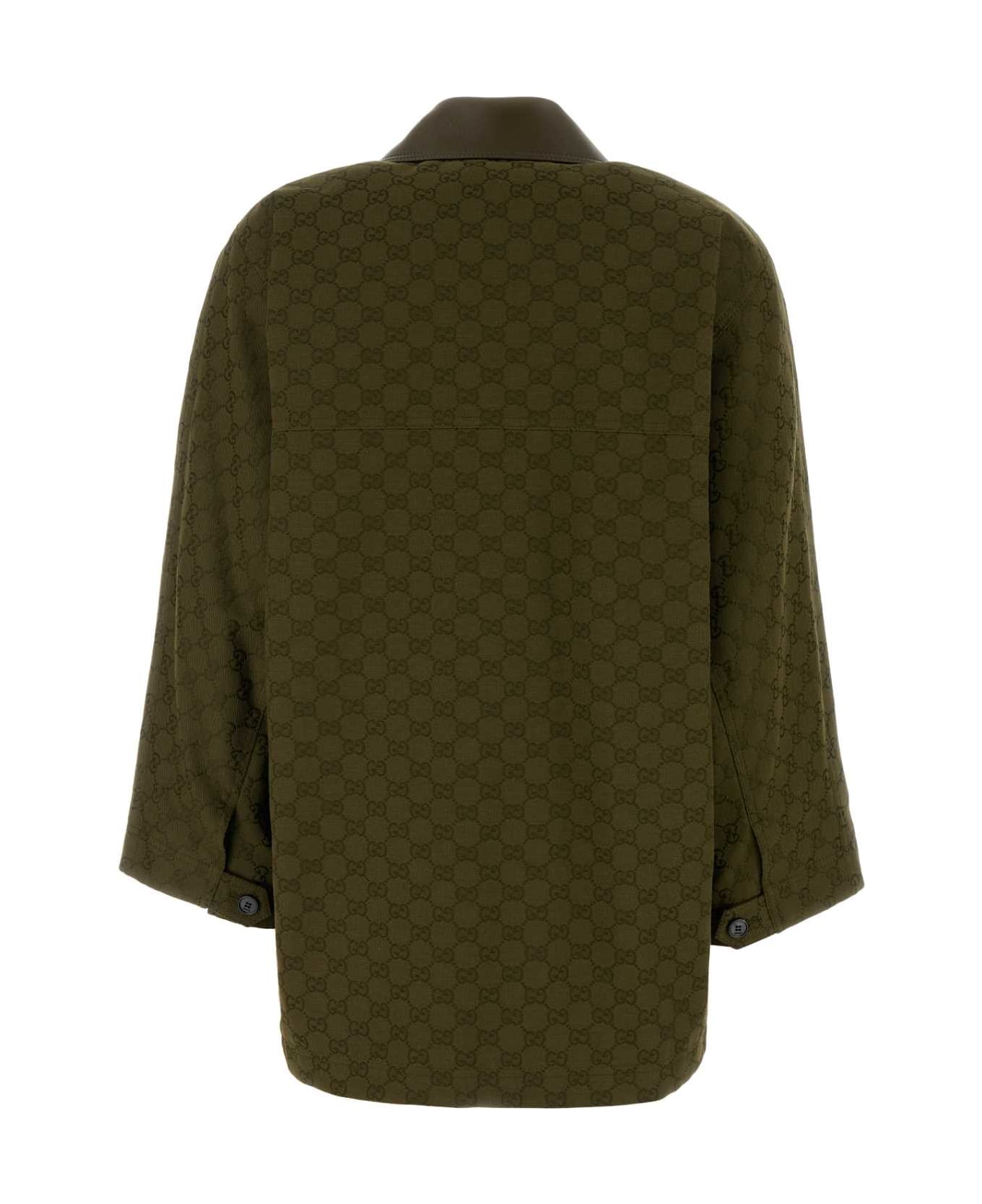 Gucci Olive Green Gg Fabric Jacket - GREEN