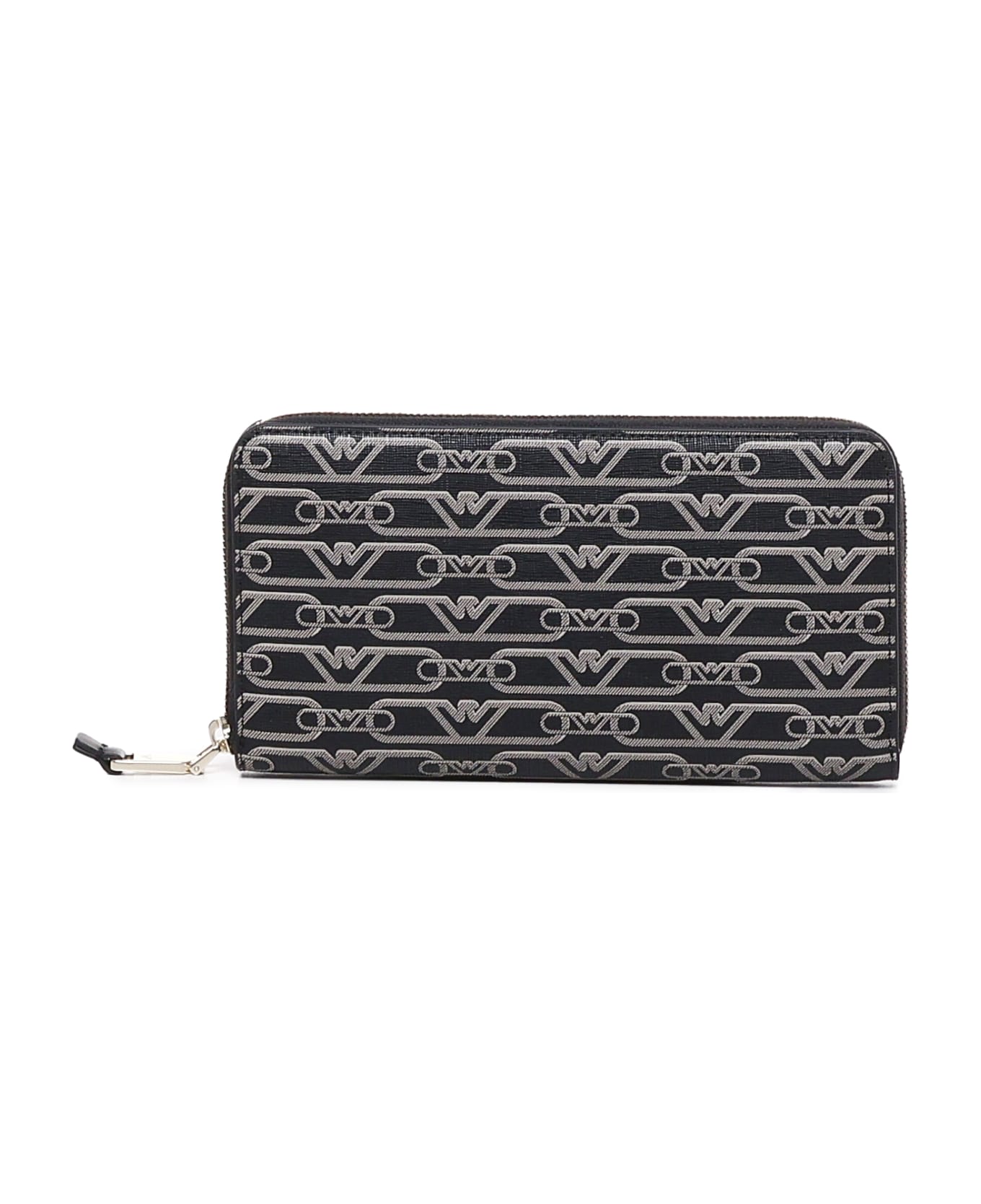Emporio Armani Zip Around Eagle All Over Wallet Emporio Armani - NERO-ECRU